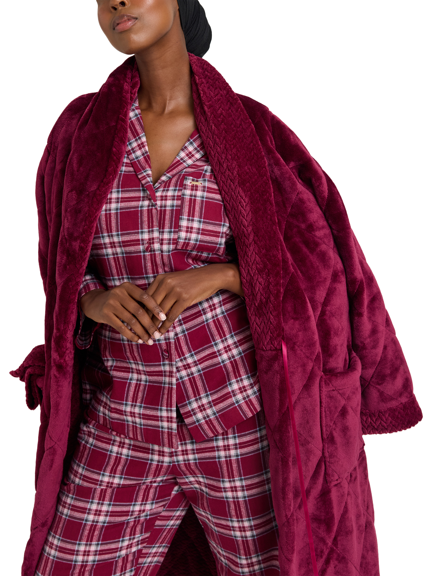Product image 5 of 8, which shows Pretty You London Plaid Button Through Pyjama Set, Red/Multi, 8-10