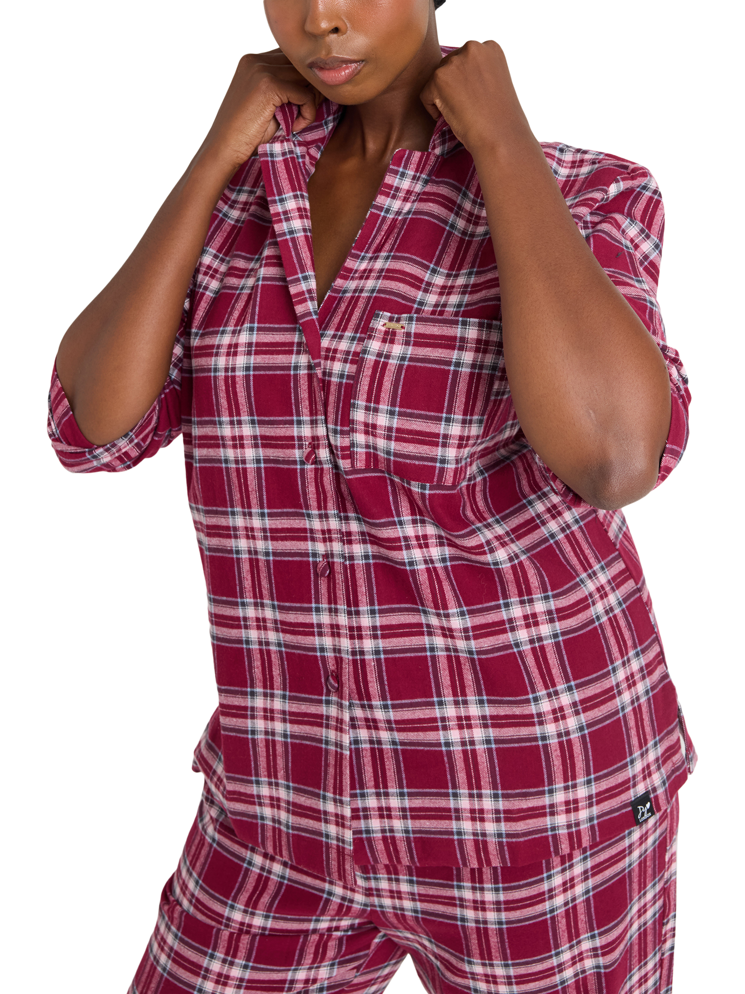 Product image 6 of 8, which shows Pretty You London Plaid Button Through Pyjama Set, Red/Multi, 8-10