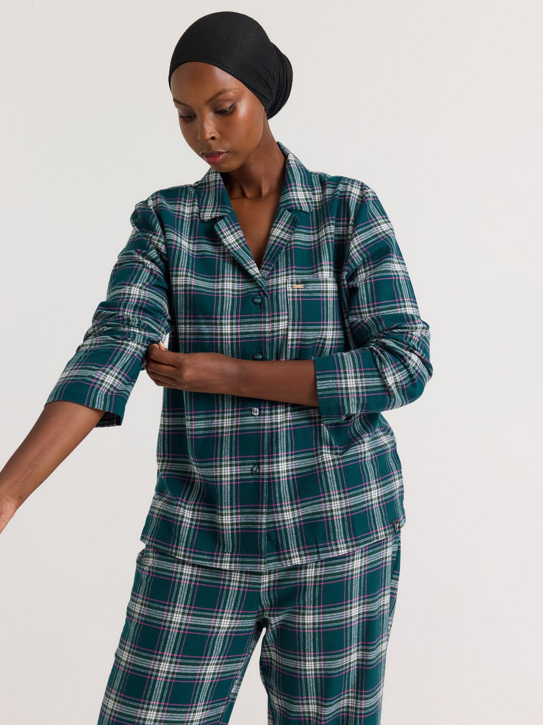 Product image 2 of 7, which shows Pretty You London Plaid Button Through Pyjama Set, Green/Multi, 8-10