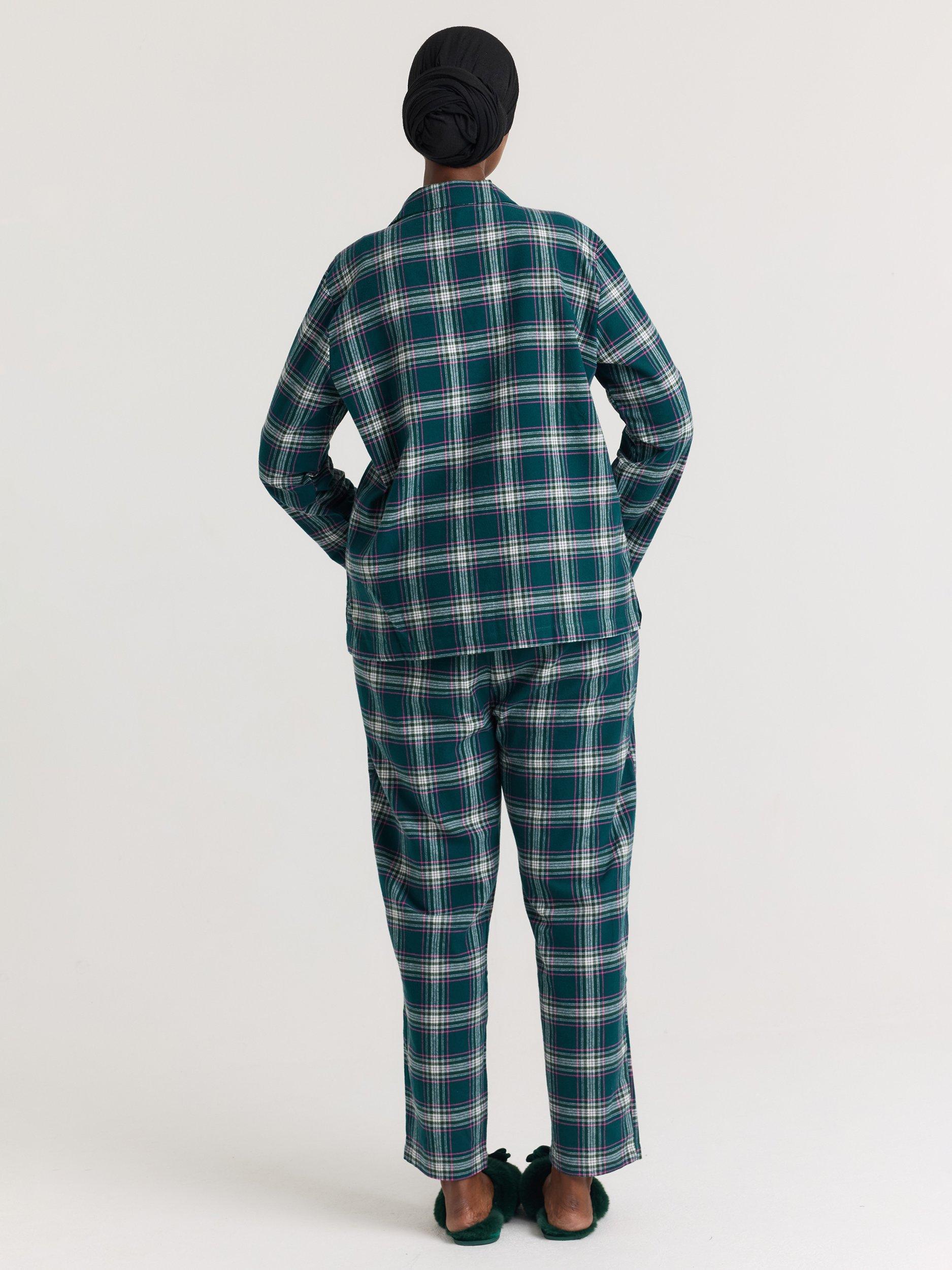 Product image 3 of 7, which shows Pretty You London Plaid Button Through Pyjama Set, Green/Multi, 8-10