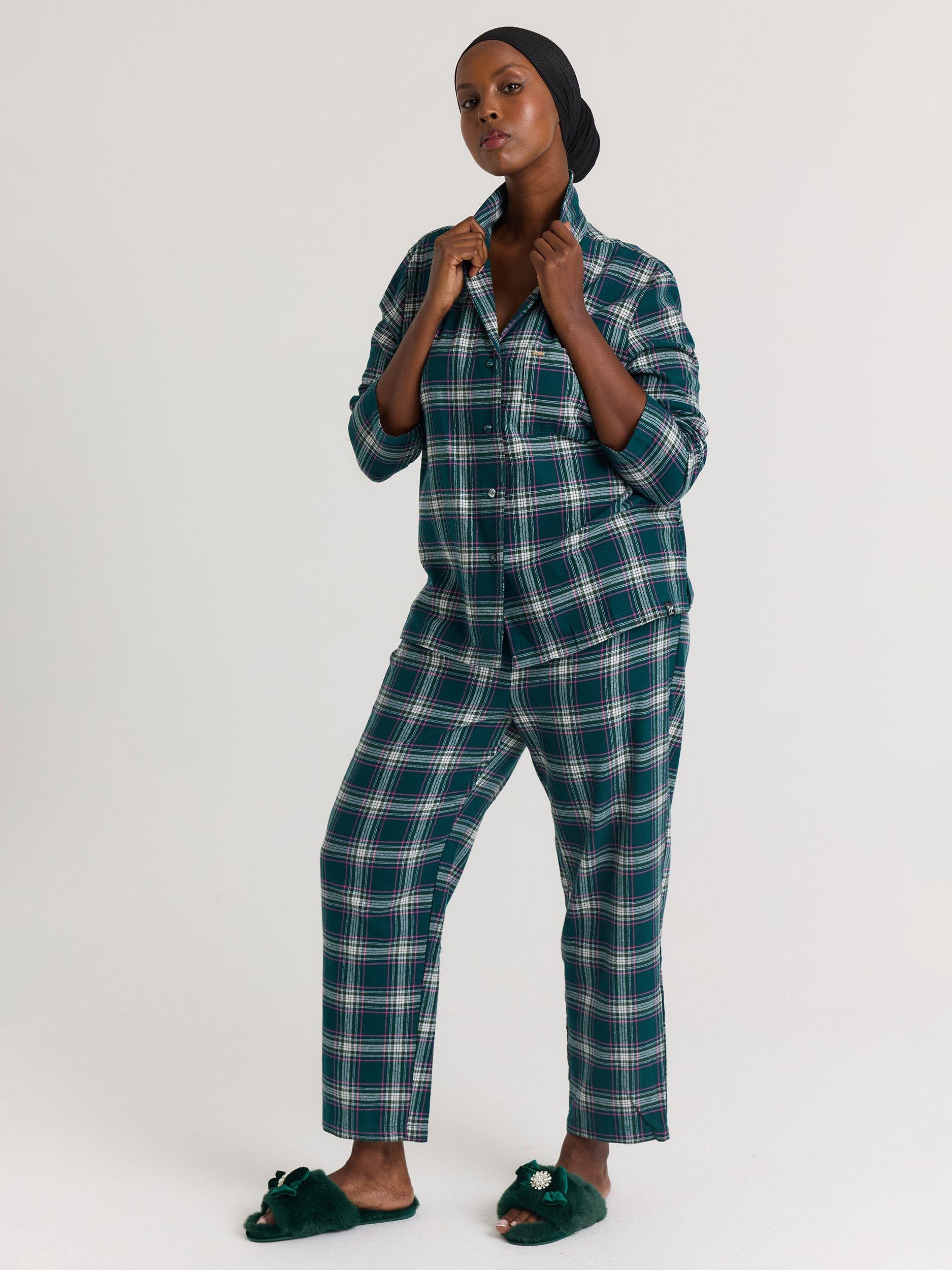 Product image 4 of 7, which shows Pretty You London Plaid Button Through Pyjama Set, Green/Multi, 8-10