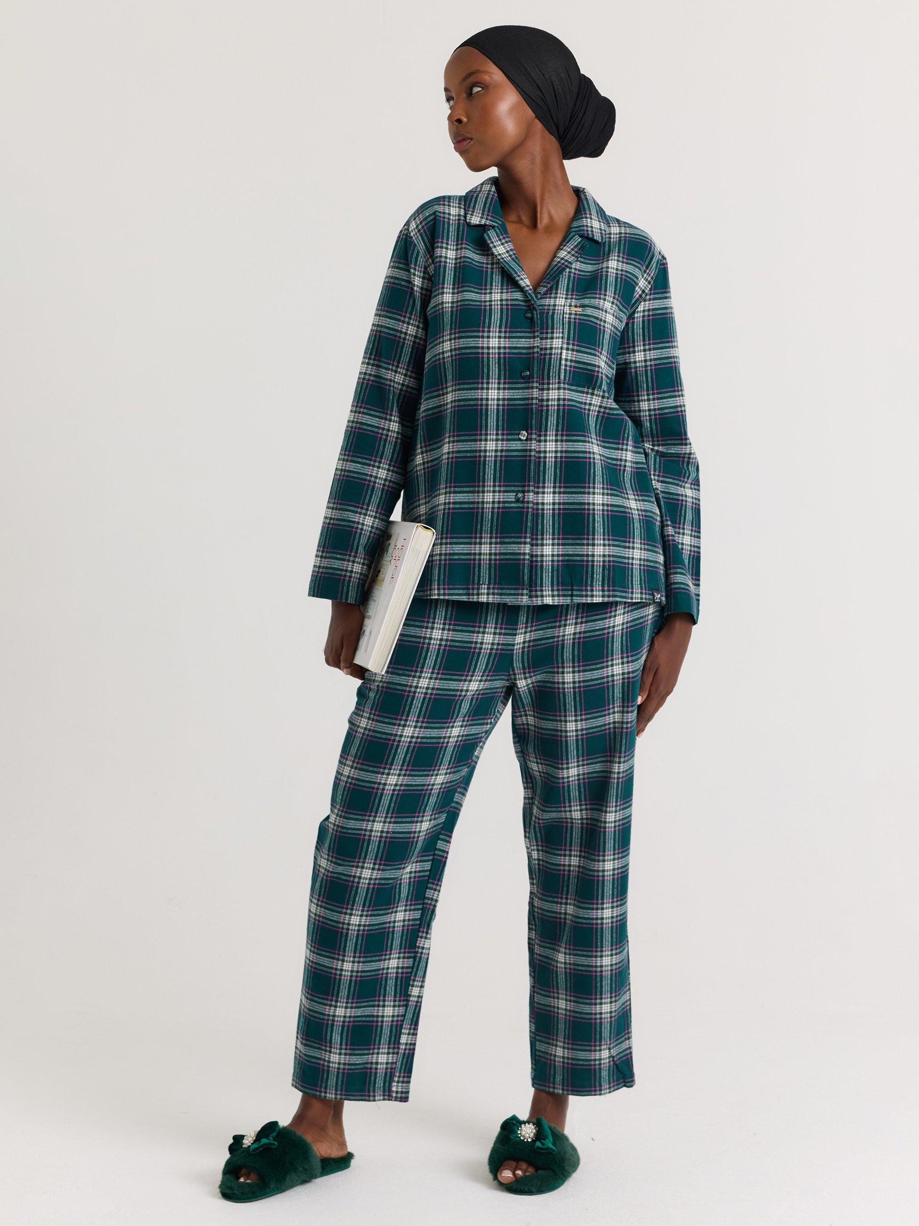 Product image 5 of 7, which shows Pretty You London Plaid Button Through Pyjama Set, Green/Multi, 8-10