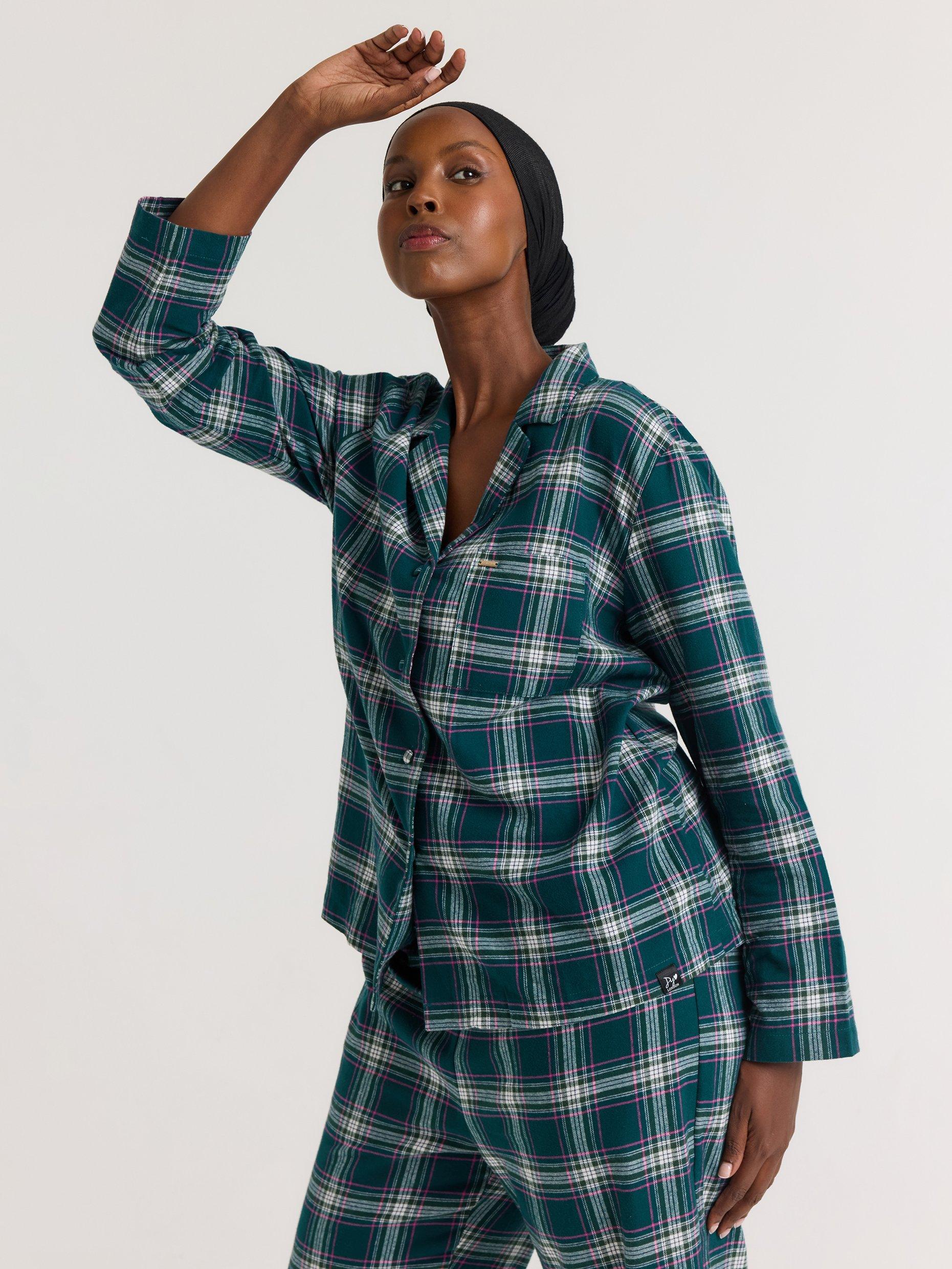 Product image 6 of 7, which shows Pretty You London Plaid Button Through Pyjama Set, Green/Multi, 8-10