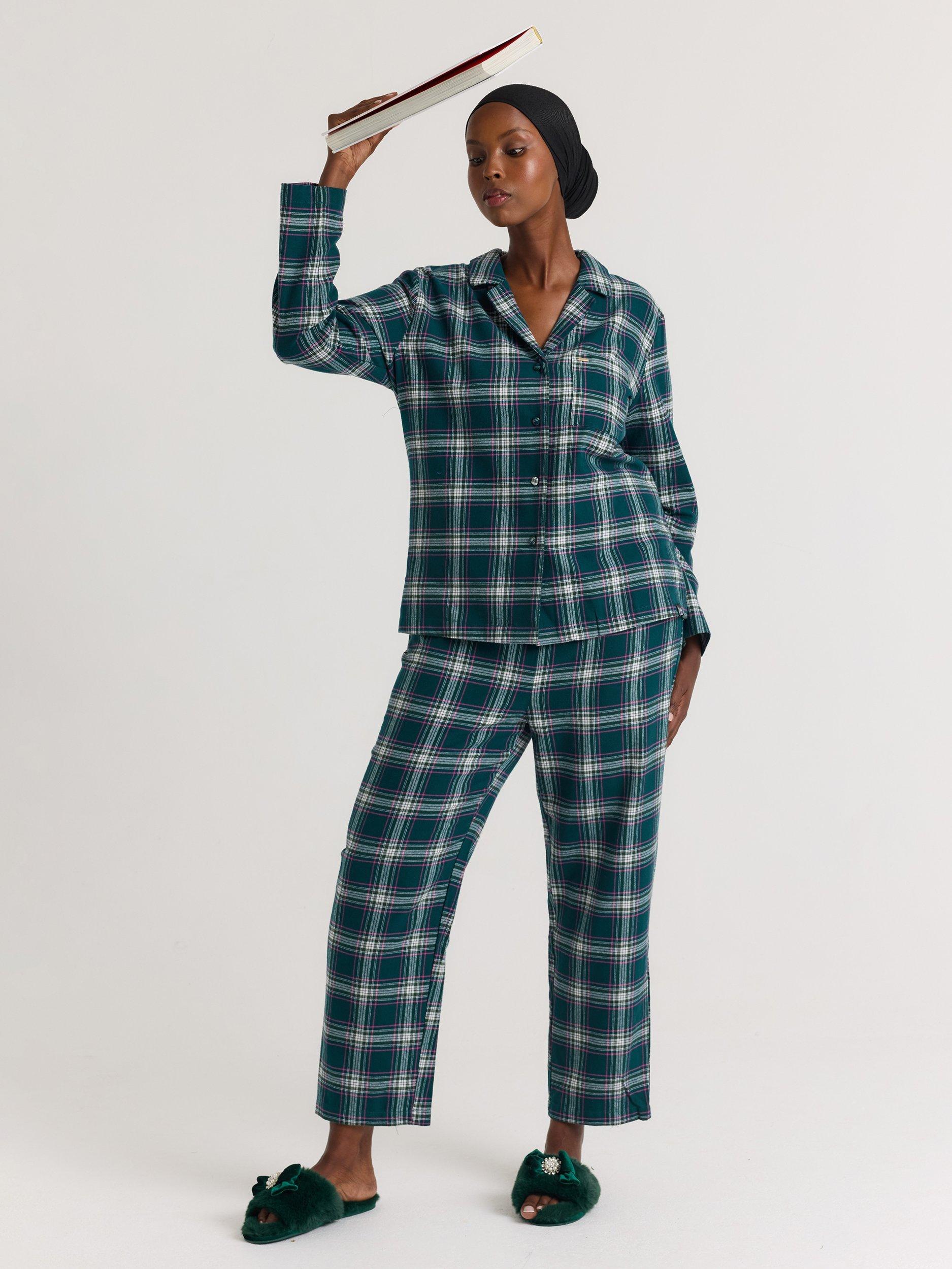 Product image 7 of 7, which shows Pretty You London Plaid Button Through Pyjama Set, Green/Multi, 8-10