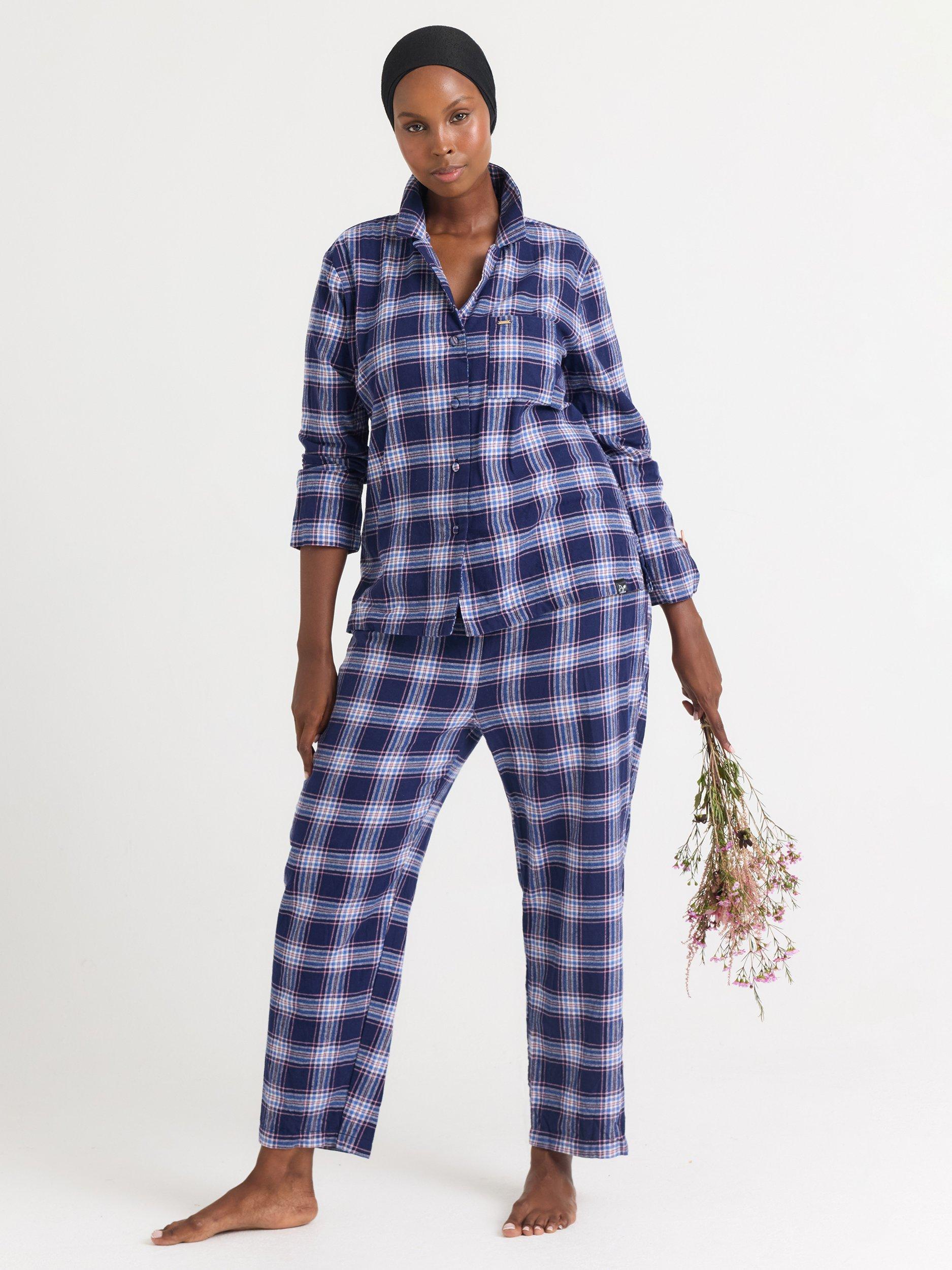 Product image 1 of 6, which shows Pretty You London Plaid Button Through Pyjama Set, Blue/Multi, 8-10