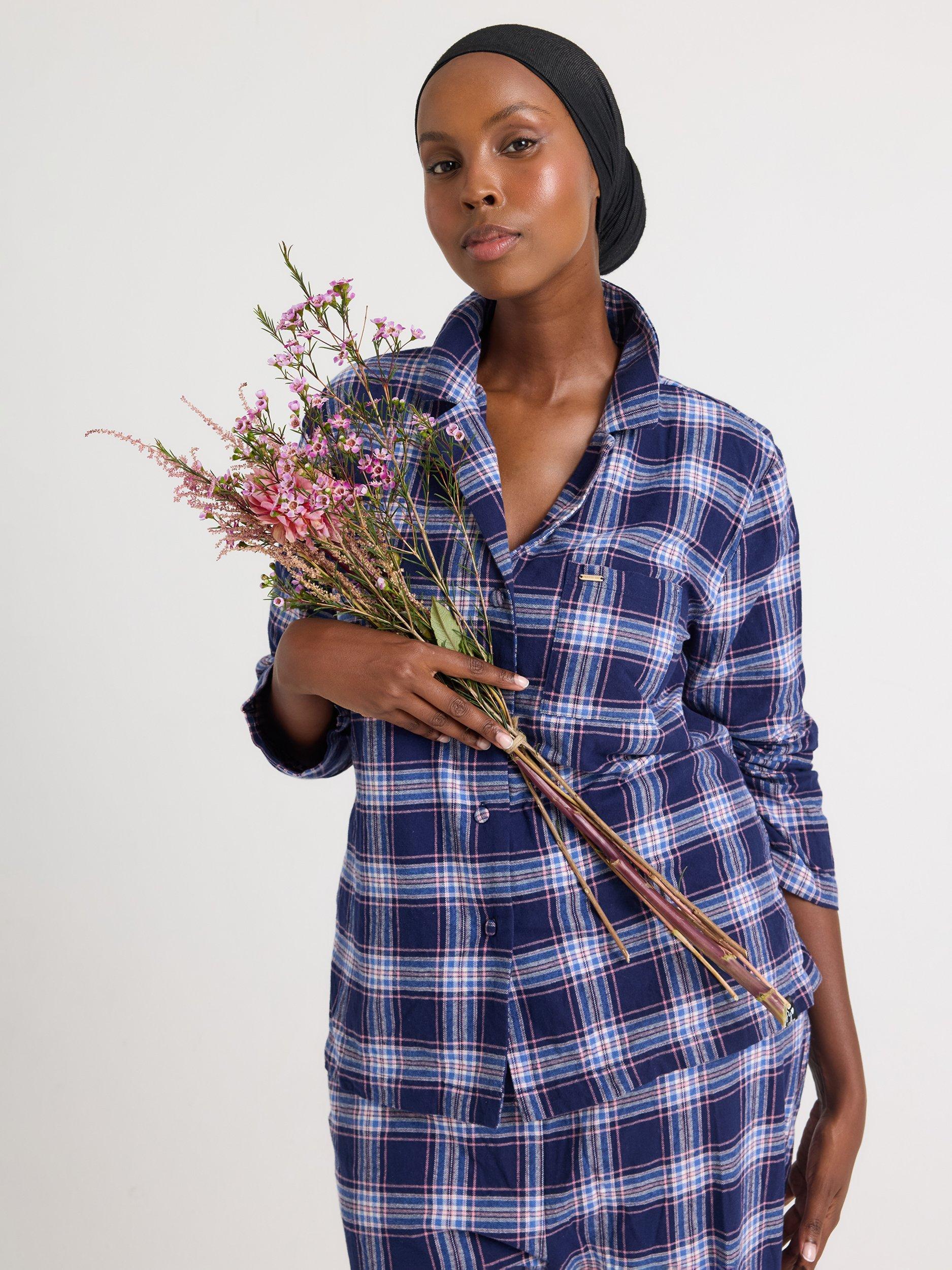 Product image 2 of 6, which shows Pretty You London Plaid Button Through Pyjama Set, Blue/Multi, 8-10