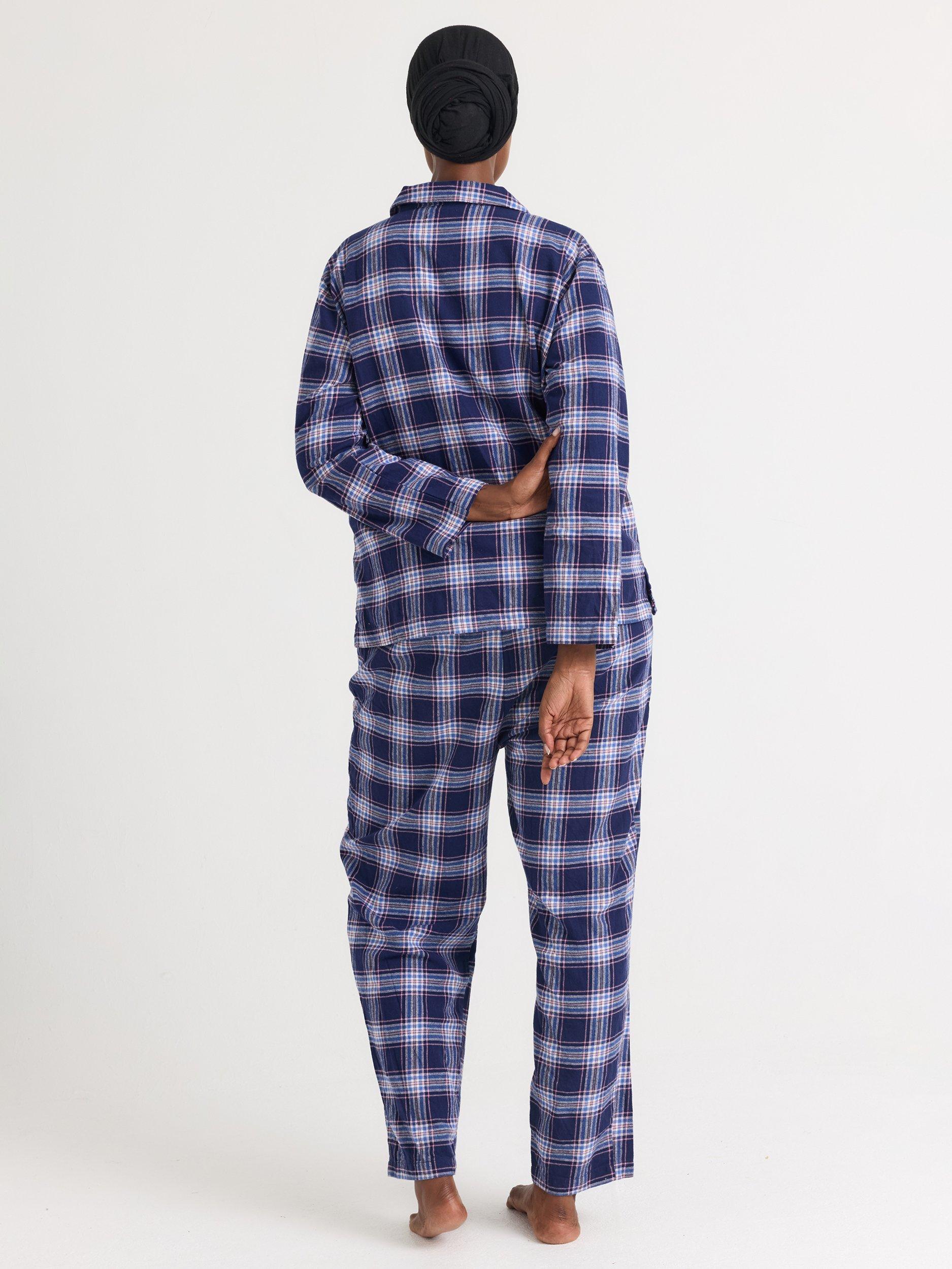 Product image 3 of 6, which shows Pretty You London Plaid Button Through Pyjama Set, Blue/Multi, 8-10