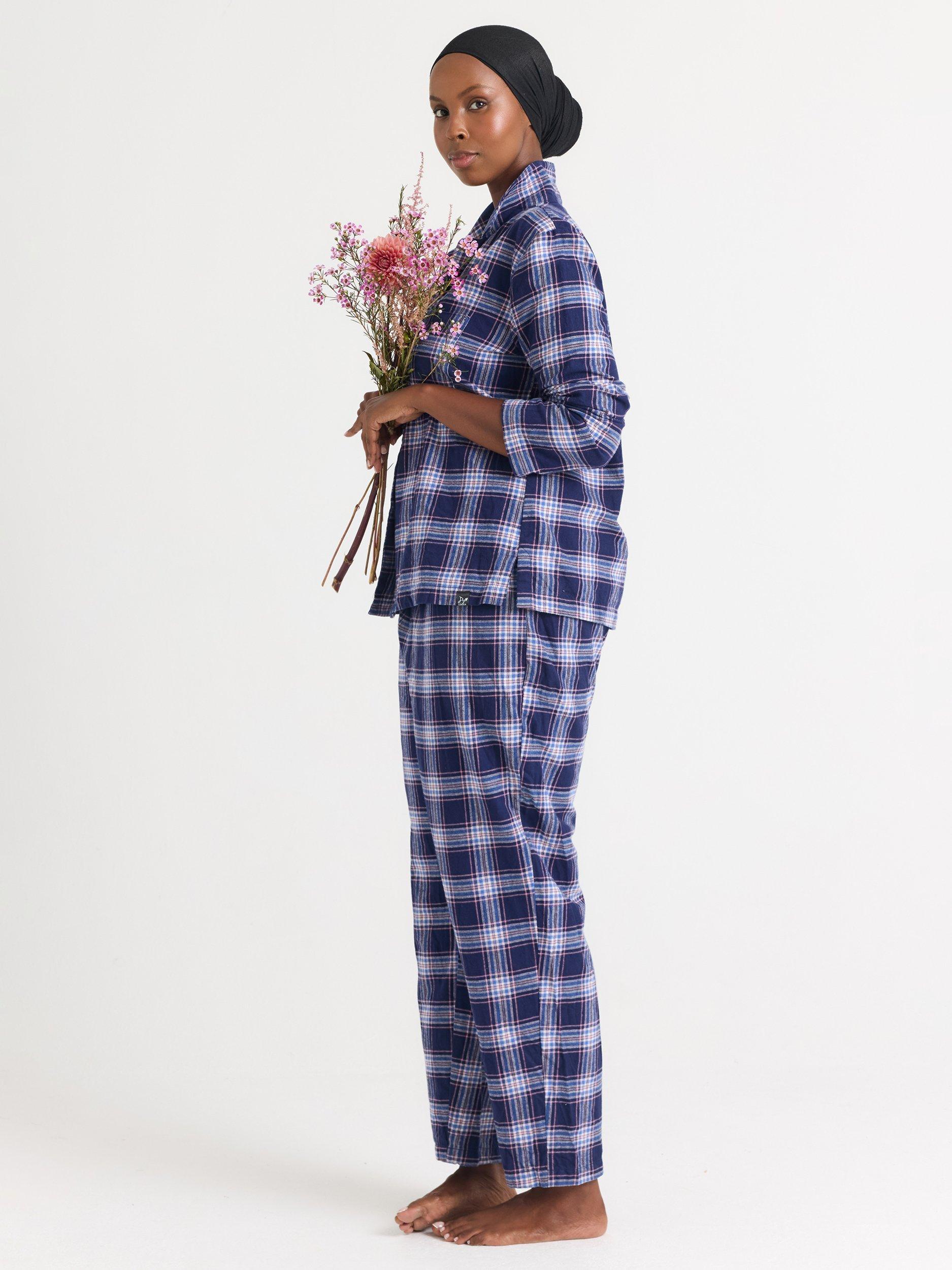 Product image 4 of 6, which shows Pretty You London Plaid Button Through Pyjama Set, Blue/Multi, 8-10