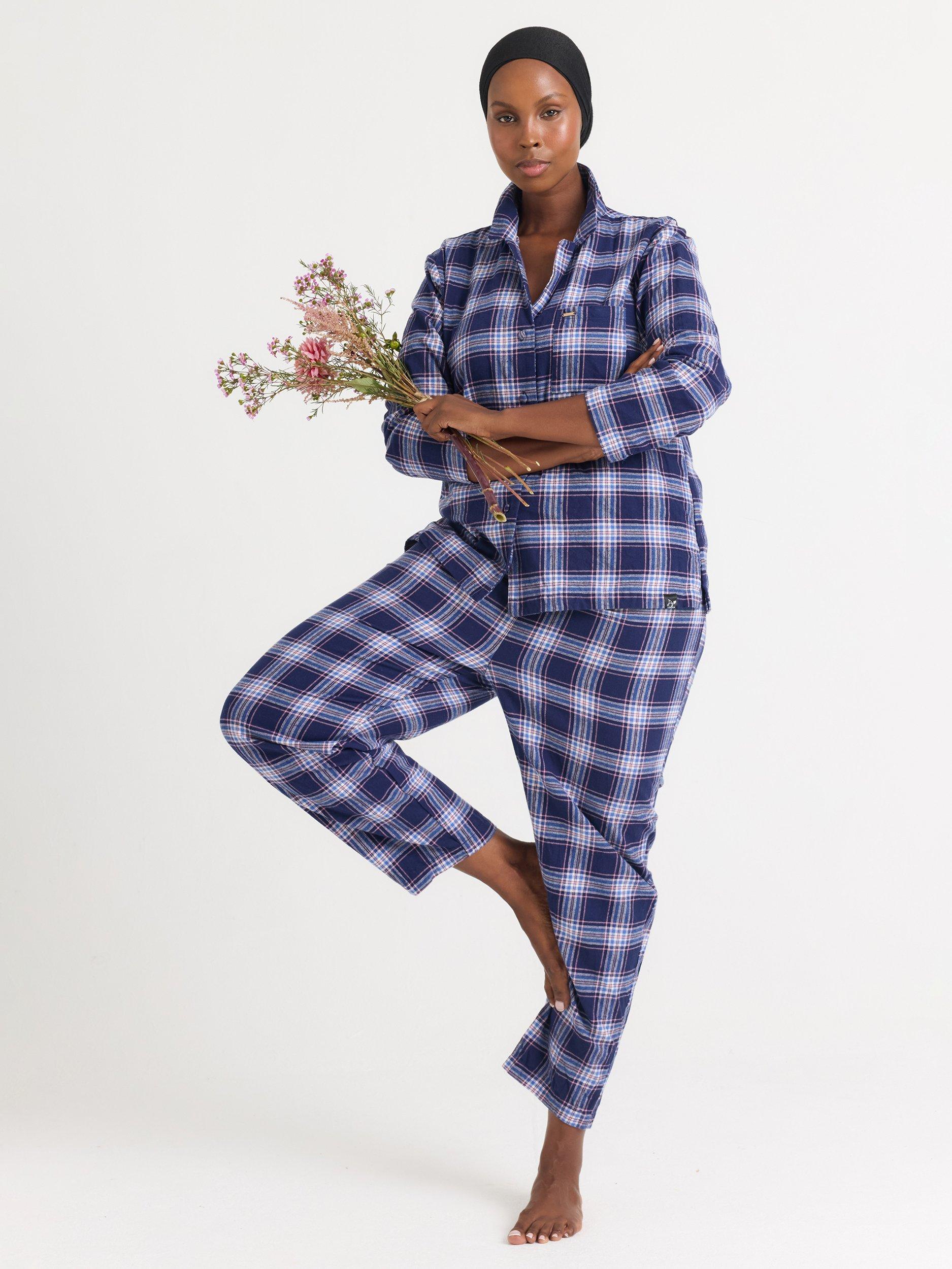 Product image 5 of 6, which shows Pretty You London Plaid Button Through Pyjama Set, Blue/Multi, 8-10
