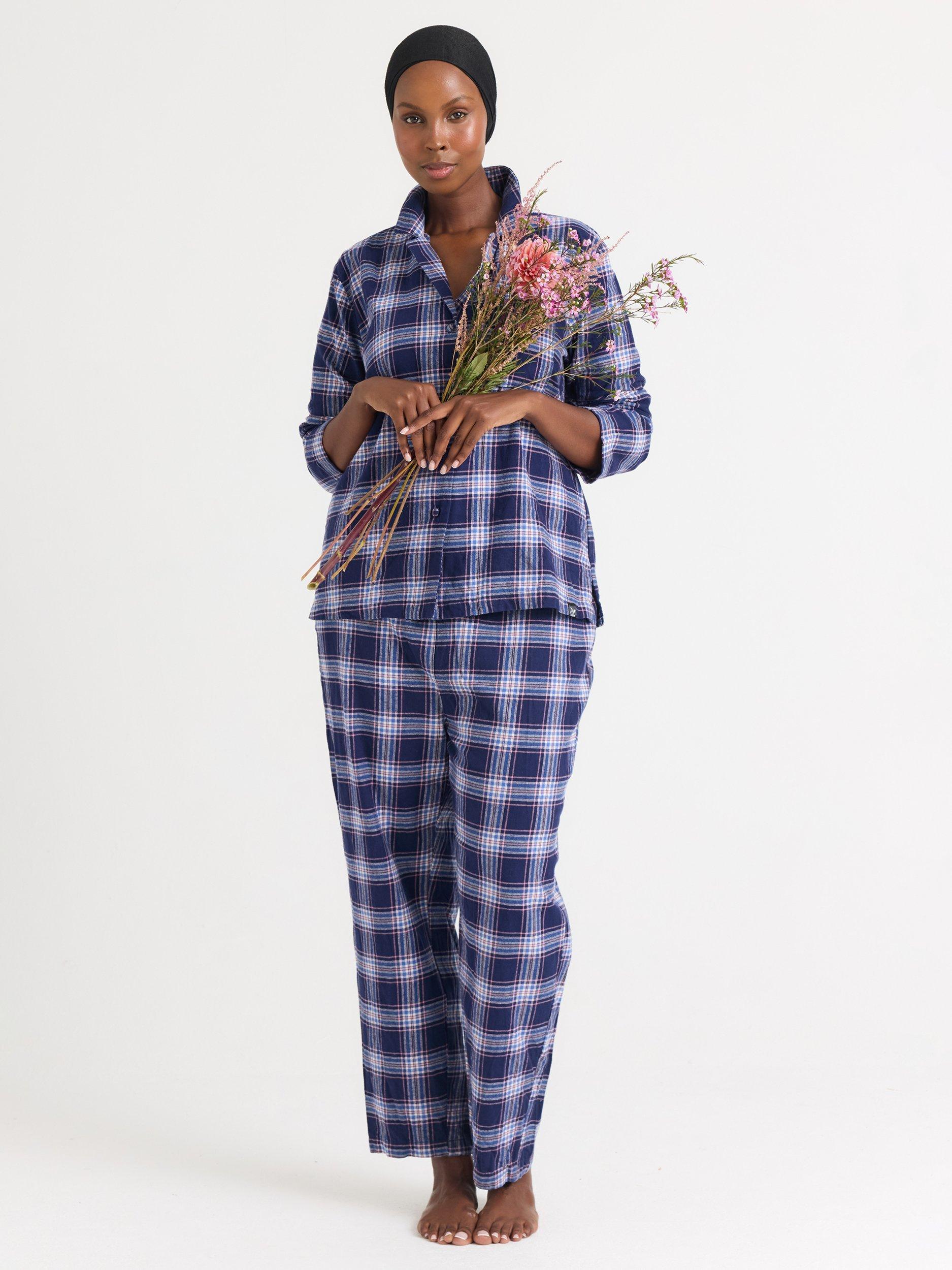 Product image 6 of 6, which shows Pretty You London Plaid Button Through Pyjama Set, Blue/Multi, 8-10