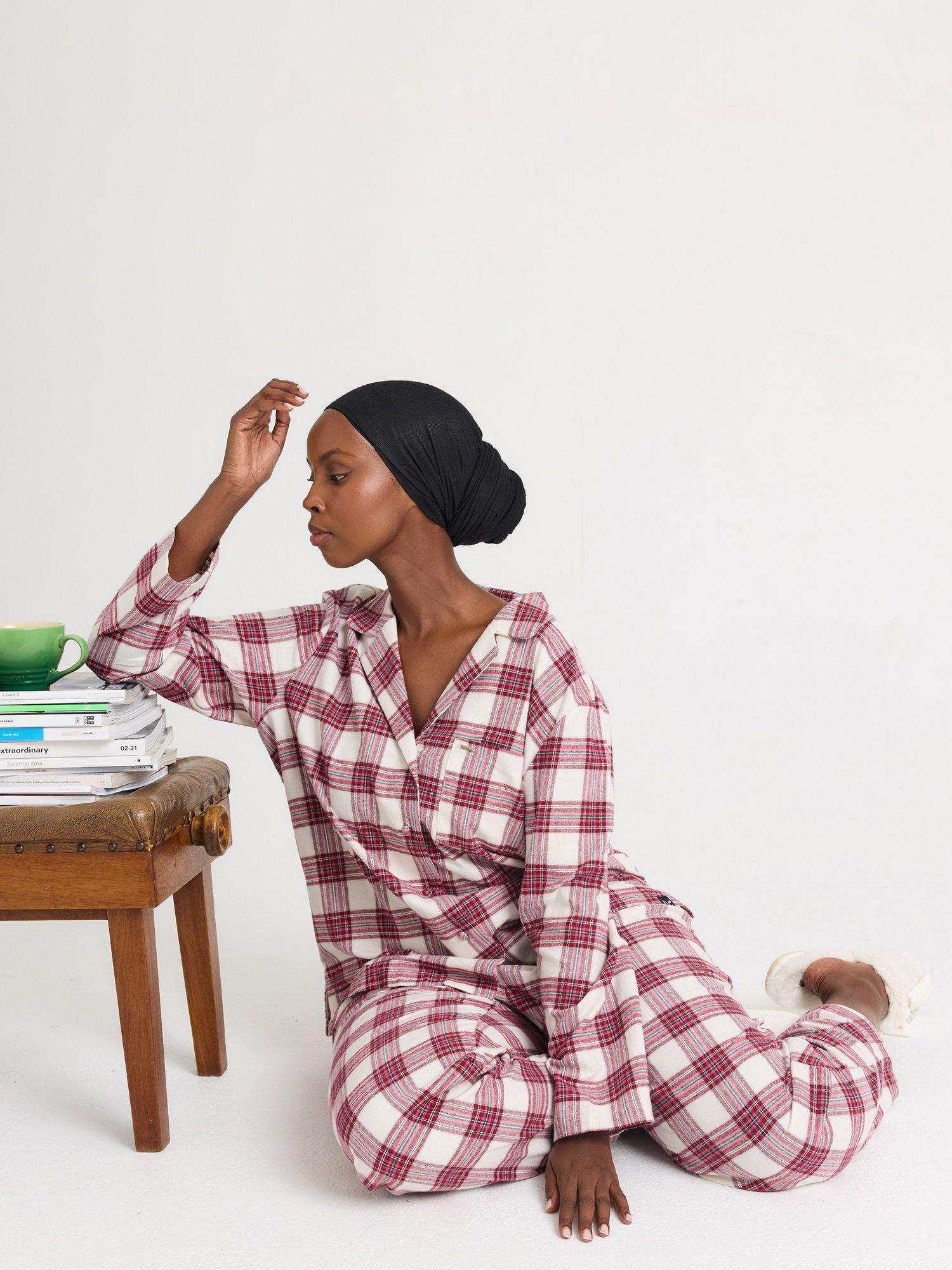 Product image 5 of 7, which shows Pretty You London Plaid Button Through Pyjama Set, Stone, 8-10