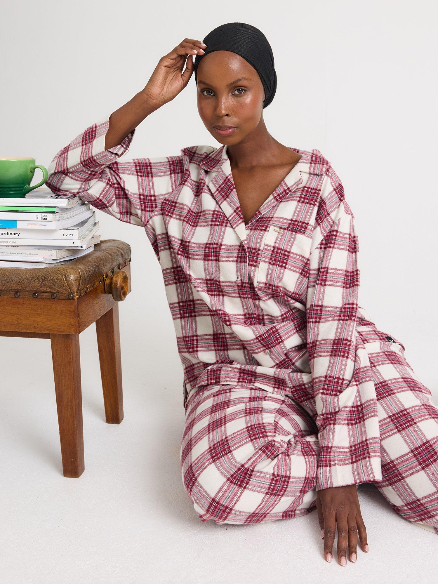 Product image 7 of 7, which shows Pretty You London Plaid Button Through Pyjama Set, Stone, 8-10