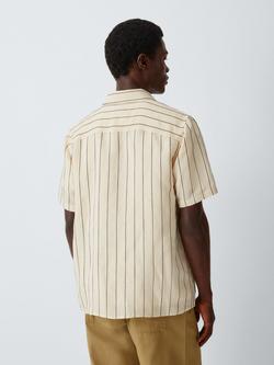 Kin Short Sleeve Striped Cotton Shirt, Brown - view 2, Brown