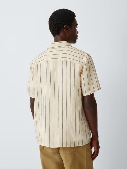 Kin Short Sleeve Striped Cotton Shirt, Brown - view 2, Brown