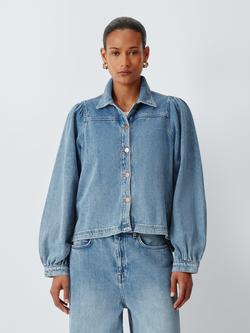 AND/OR Curved Hem Long Sleeve Denim Shirt, Vintage Blue Wash, Vintage Blue Wash