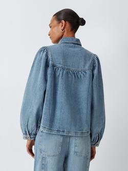AND/OR Curved Hem Long Sleeve Denim Shirt, Vintage Blue Wash - view 2, Vintage Blue Wash