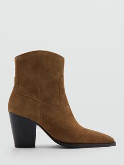 Mango Pacifico Block Heel Ankle Boots, Brown, Brown
