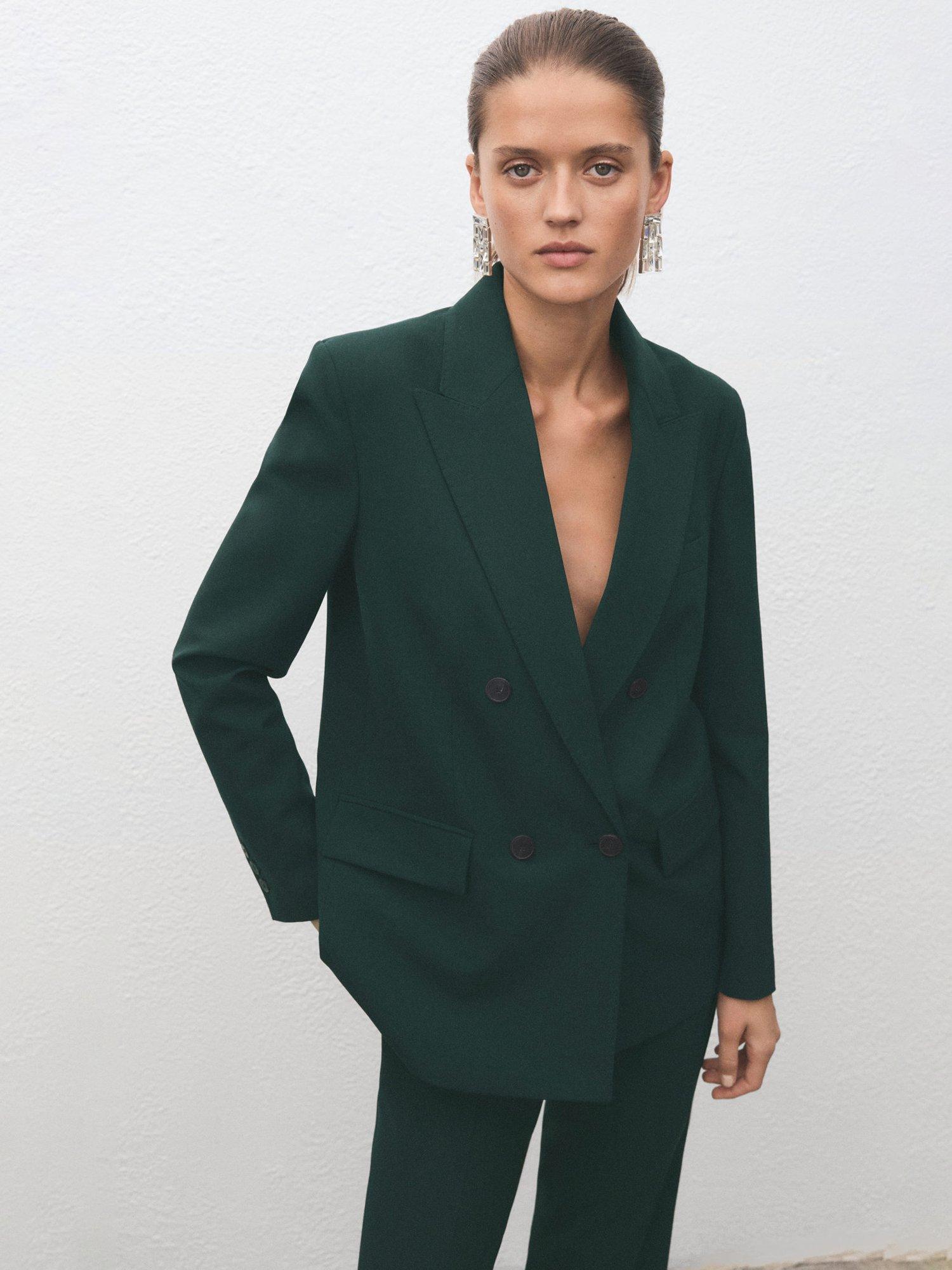 Product image 1 of 8, which shows Mango Americana Irese Double Breasted Blazer, Green, XS