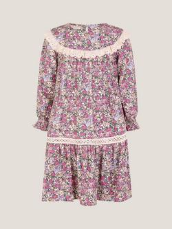 Monsoon Kids' Long Sleeved Fairy Floral Dress, Purple - view 2, Purple