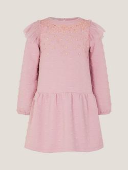 Monsoon Kids' Heart Embellished Sweatshirt Dress, Pink - view 2, Pink