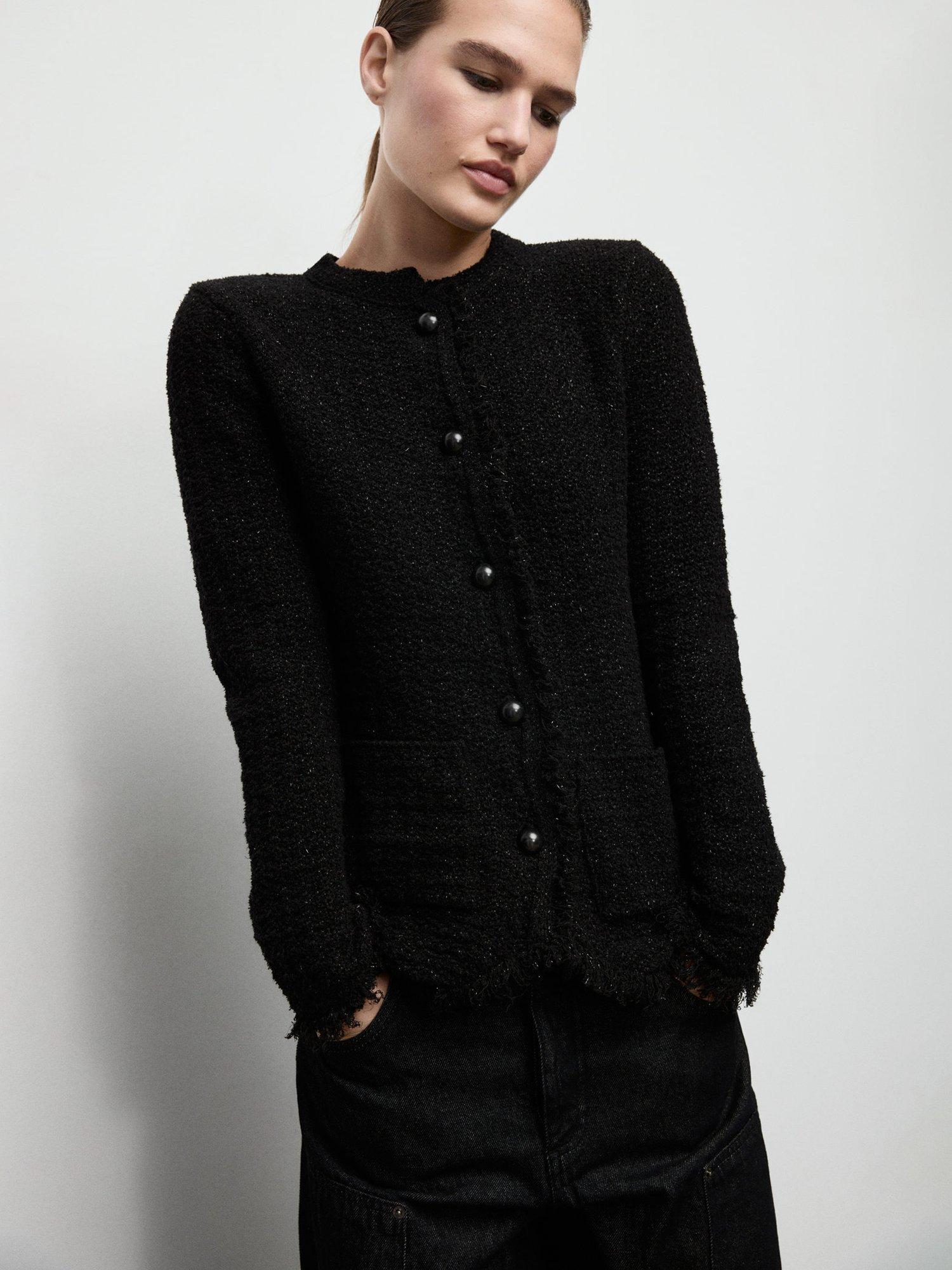 Product image 1 of 8, which shows Mango Fringes Cardigan, Black, S