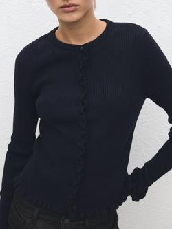 Mango Waves Rib Knit Cardigan, Navy, Navy