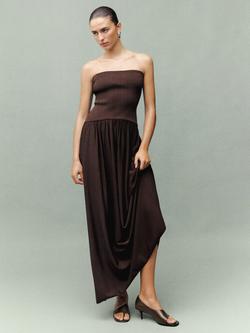Mango Floes Combined Strapless Maxi Dress, Dark Brown, Dark Brown