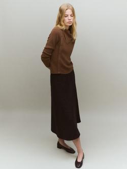 Mango Cuiner Asymmetric Neck Button Detail Jumper, Dark Brown, Dark Brown
