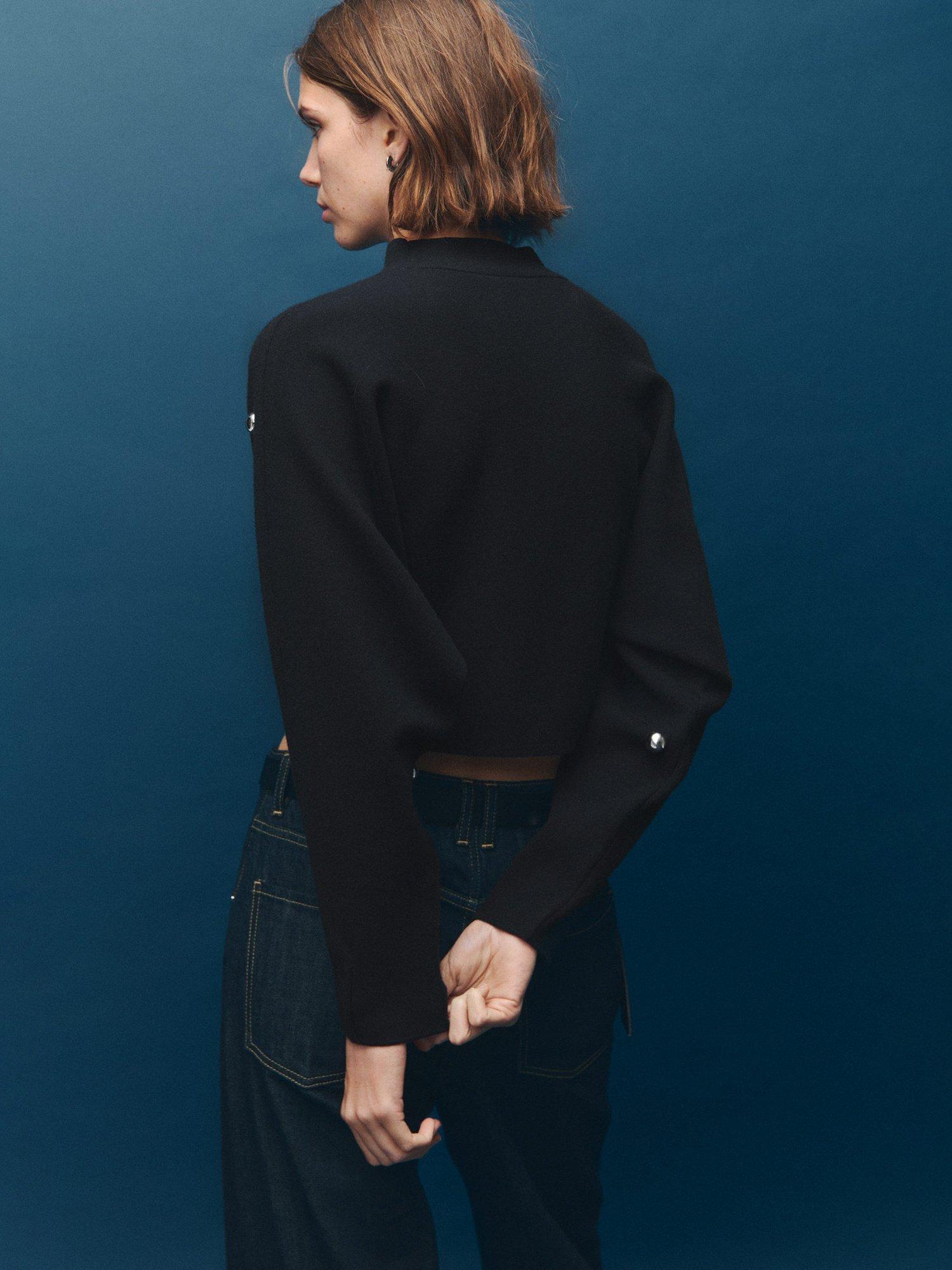 Product image 4 of 7, which shows Mango Inoxidab Embellished Cropped Jumper, Black, L