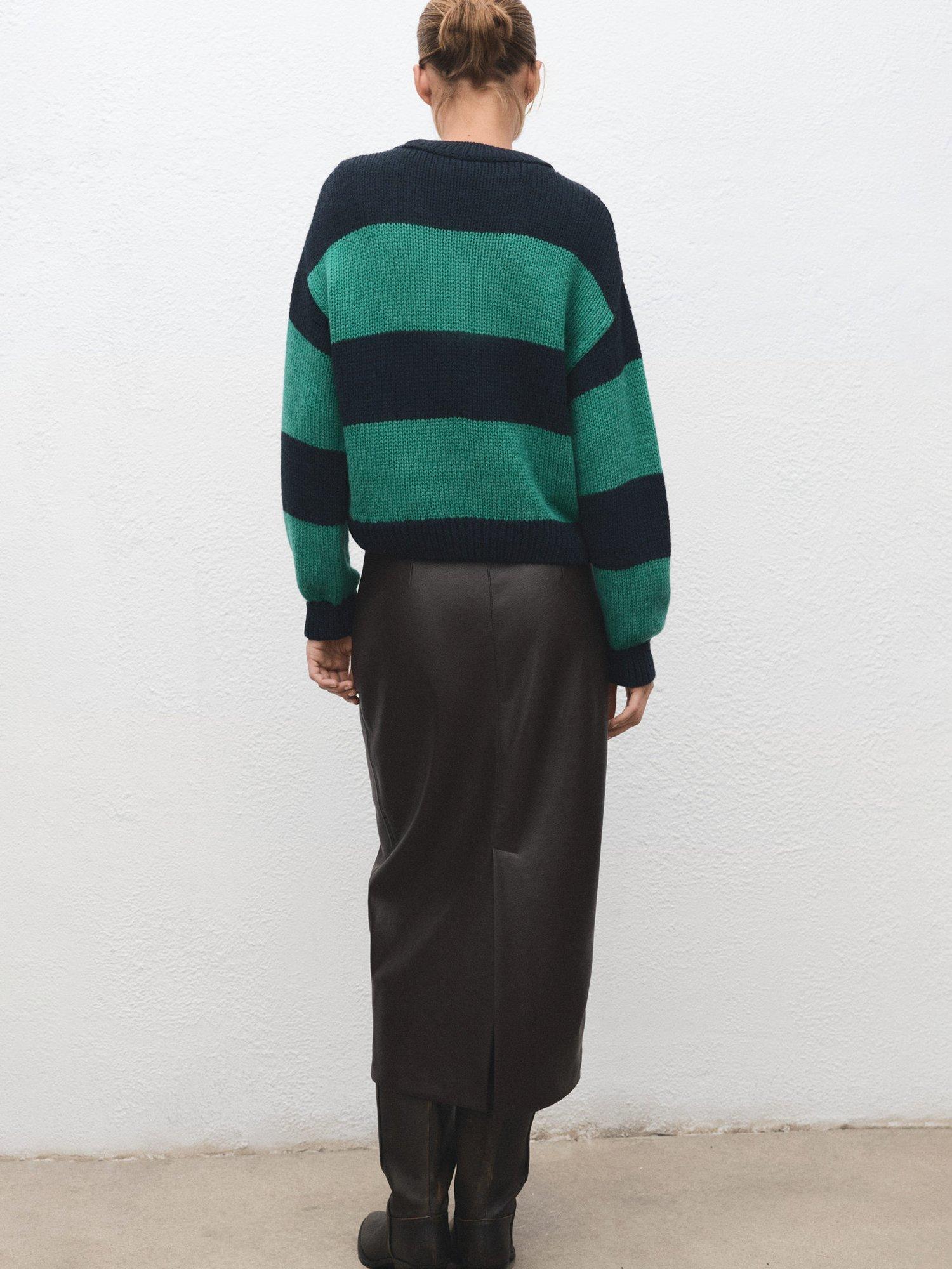 Product image 4 of 8, which shows Mango Bosque Stripe Jumper, Green, XS