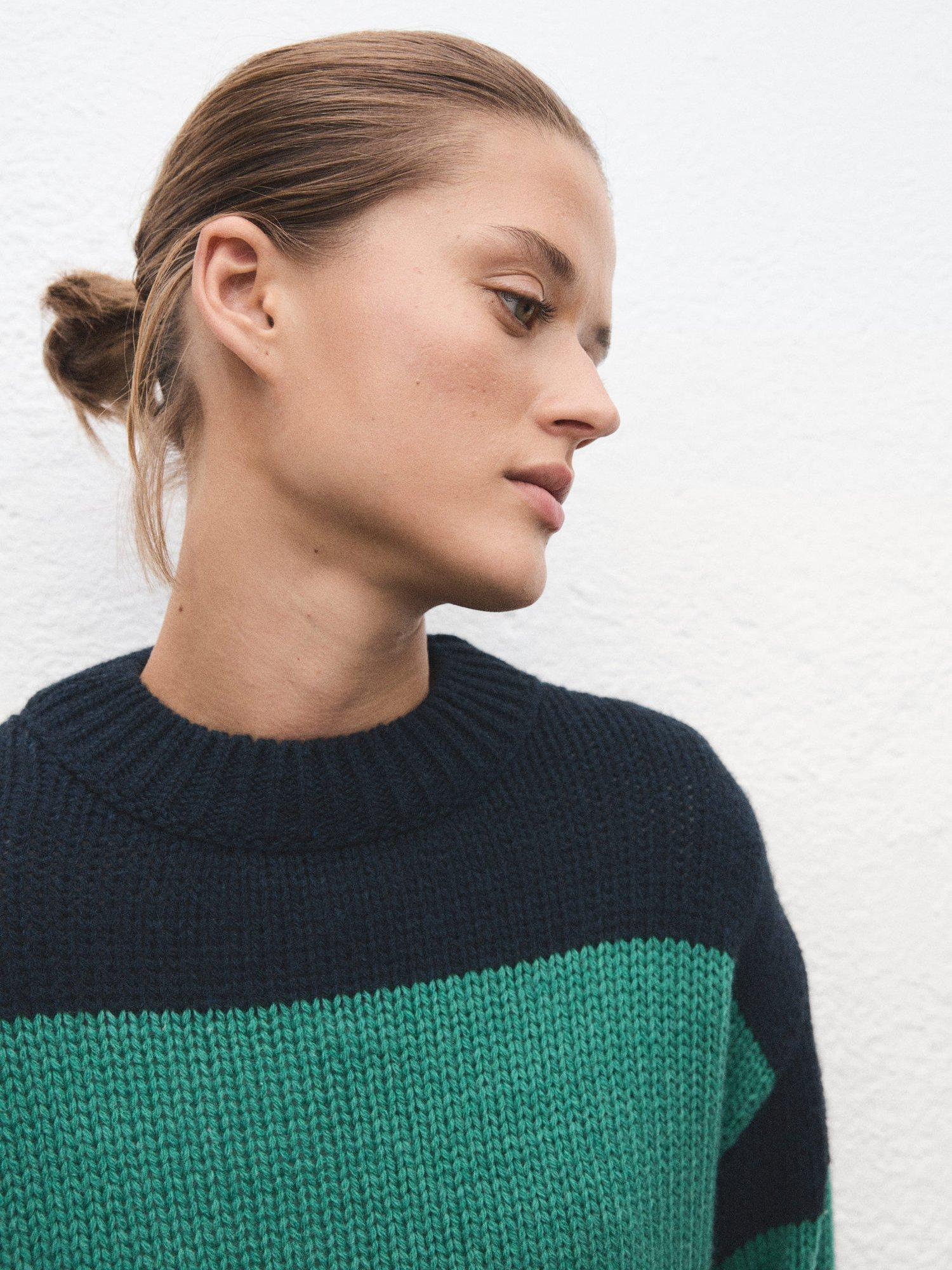 Product image 6 of 8, which shows Mango Bosque Stripe Jumper, Green, XS