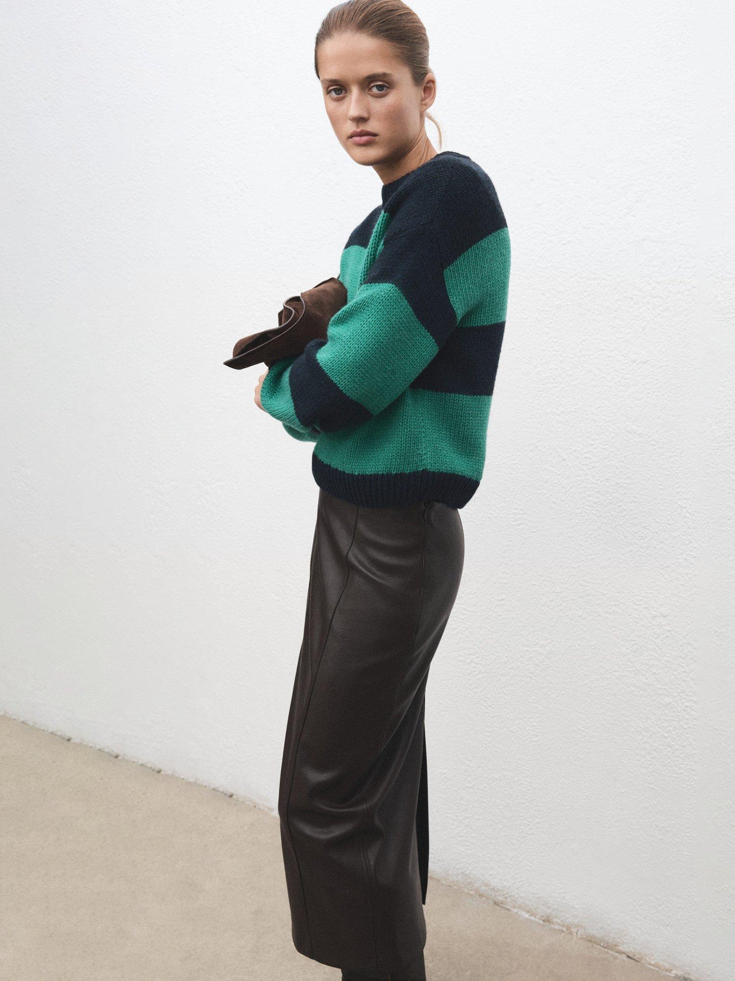 Product image 7 of 8, which shows Mango Bosque Stripe Jumper, Green, XS