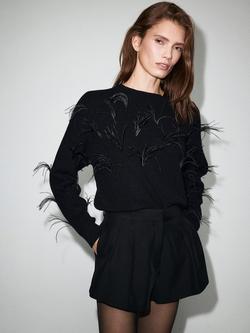Mango Plume Ostrich Feather Detail Jumper, Black, Black