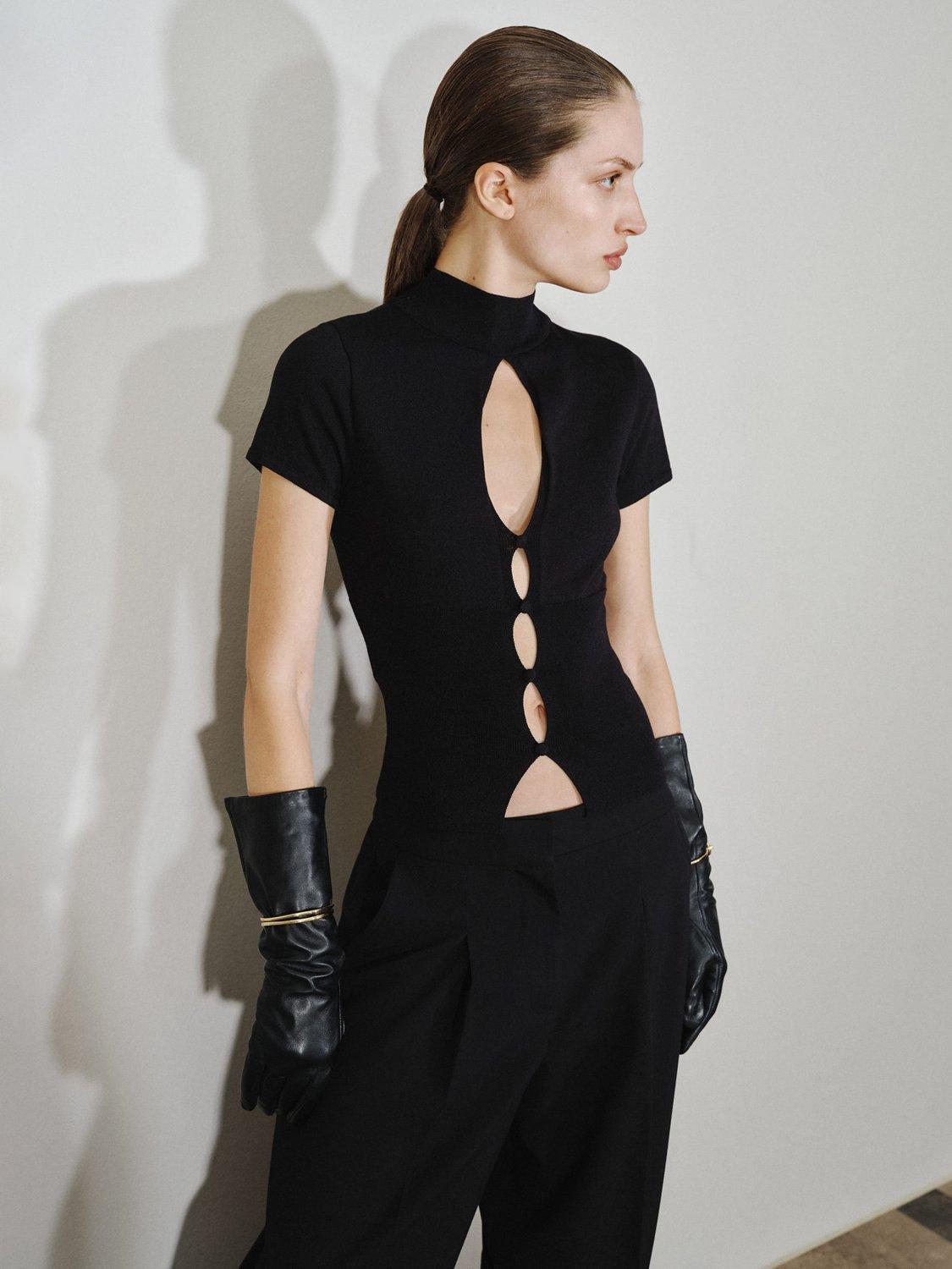 Product image 1 of 6, which shows Mango Haunted Fine Knit Top, Black, L