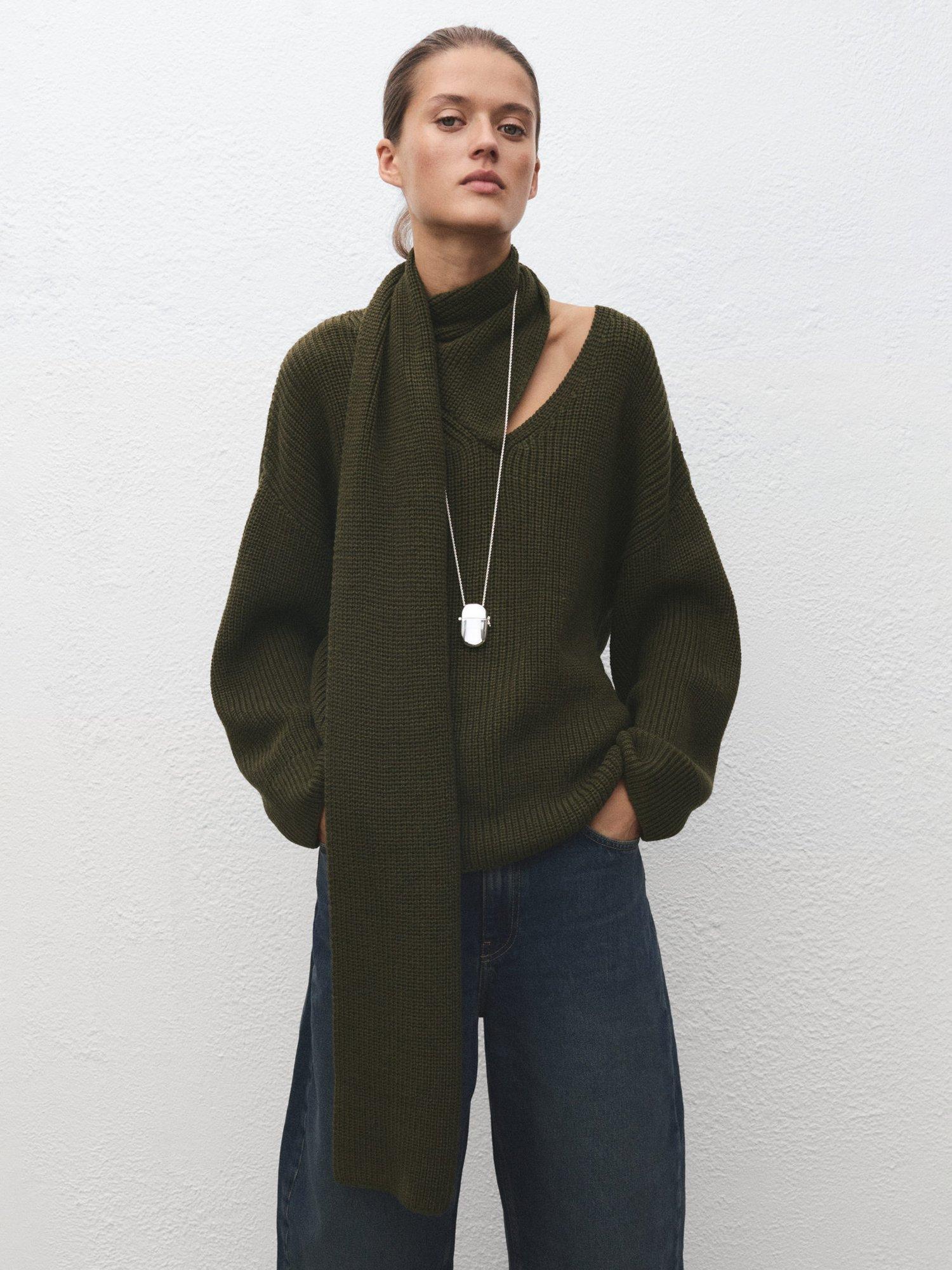 Product image 1 of 8, which shows Mango Scarf Jumper, Green, M