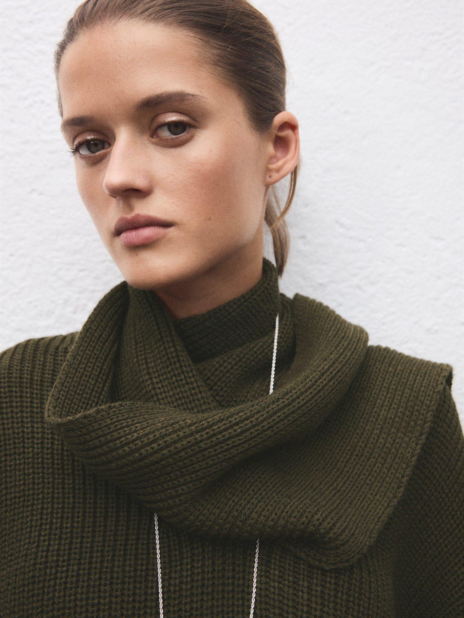 Product image 6 of 8, which shows Mango Scarf Jumper, Green, M