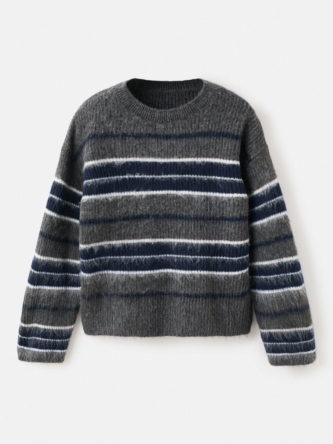 Product image 3 of 7, which shows Mango Titi Stripe Knit Jumper, Grey, L