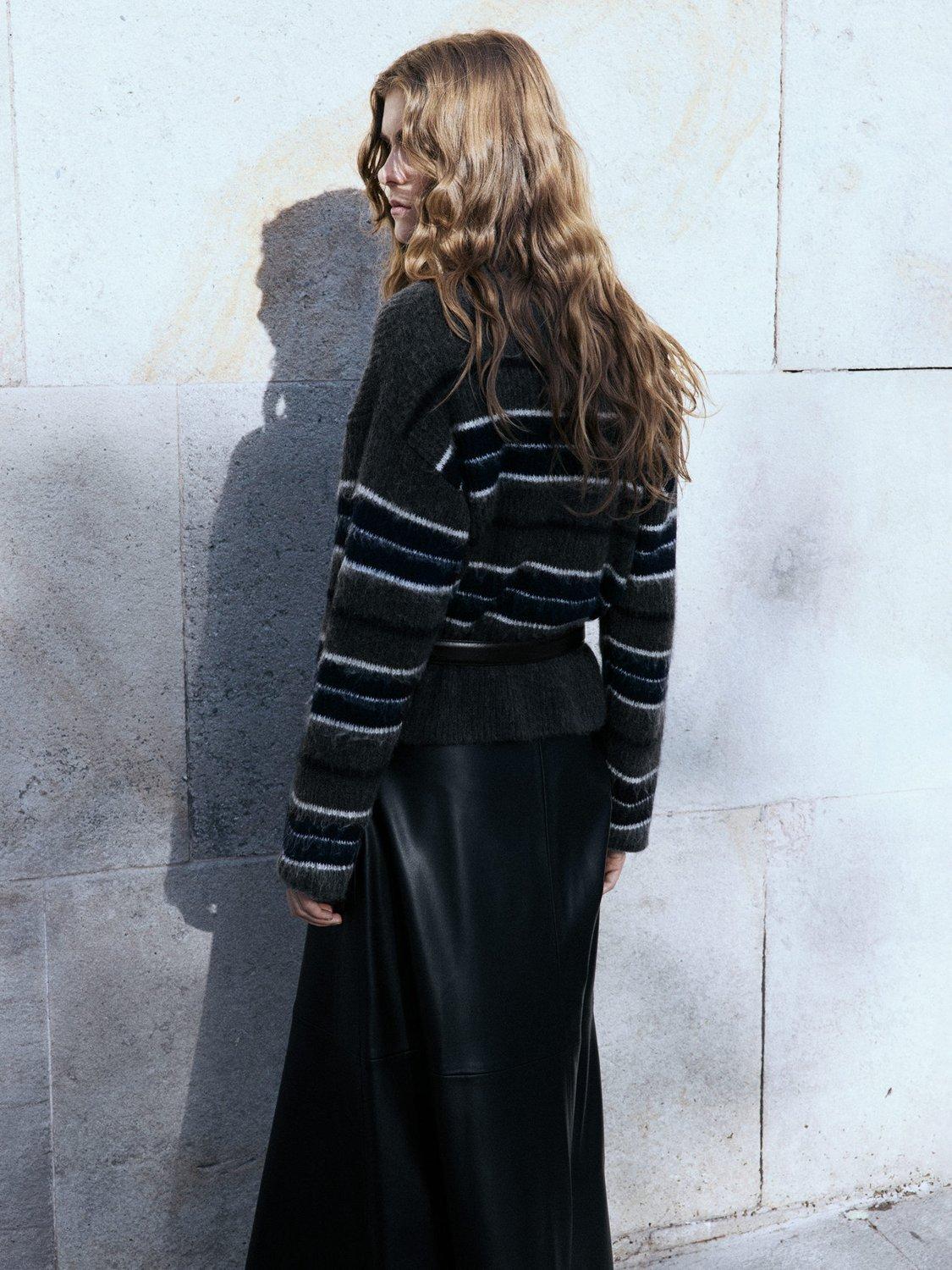 Product image 4 of 7, which shows Mango Titi Stripe Knit Jumper, Grey, L