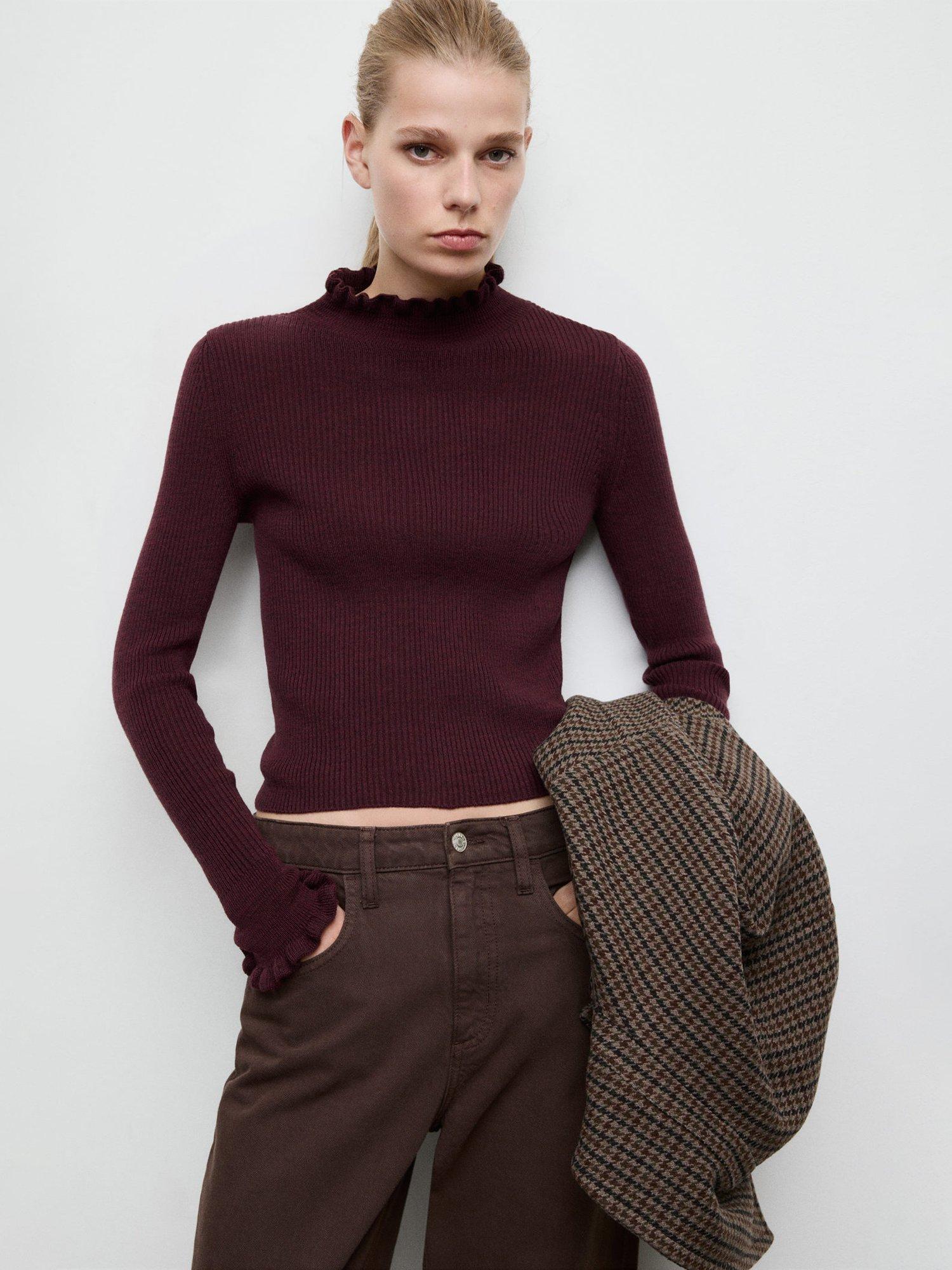 Product image 1 of 7, which shows Mango Waves Rib Knit Jumper with Wool, Dark Red, XL