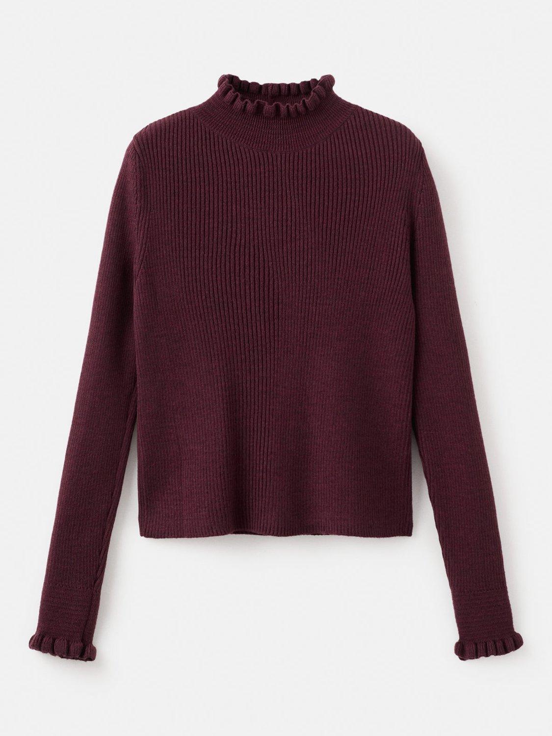 Product image 3 of 7, which shows Mango Waves Rib Knit Jumper with Wool, Dark Red, XL