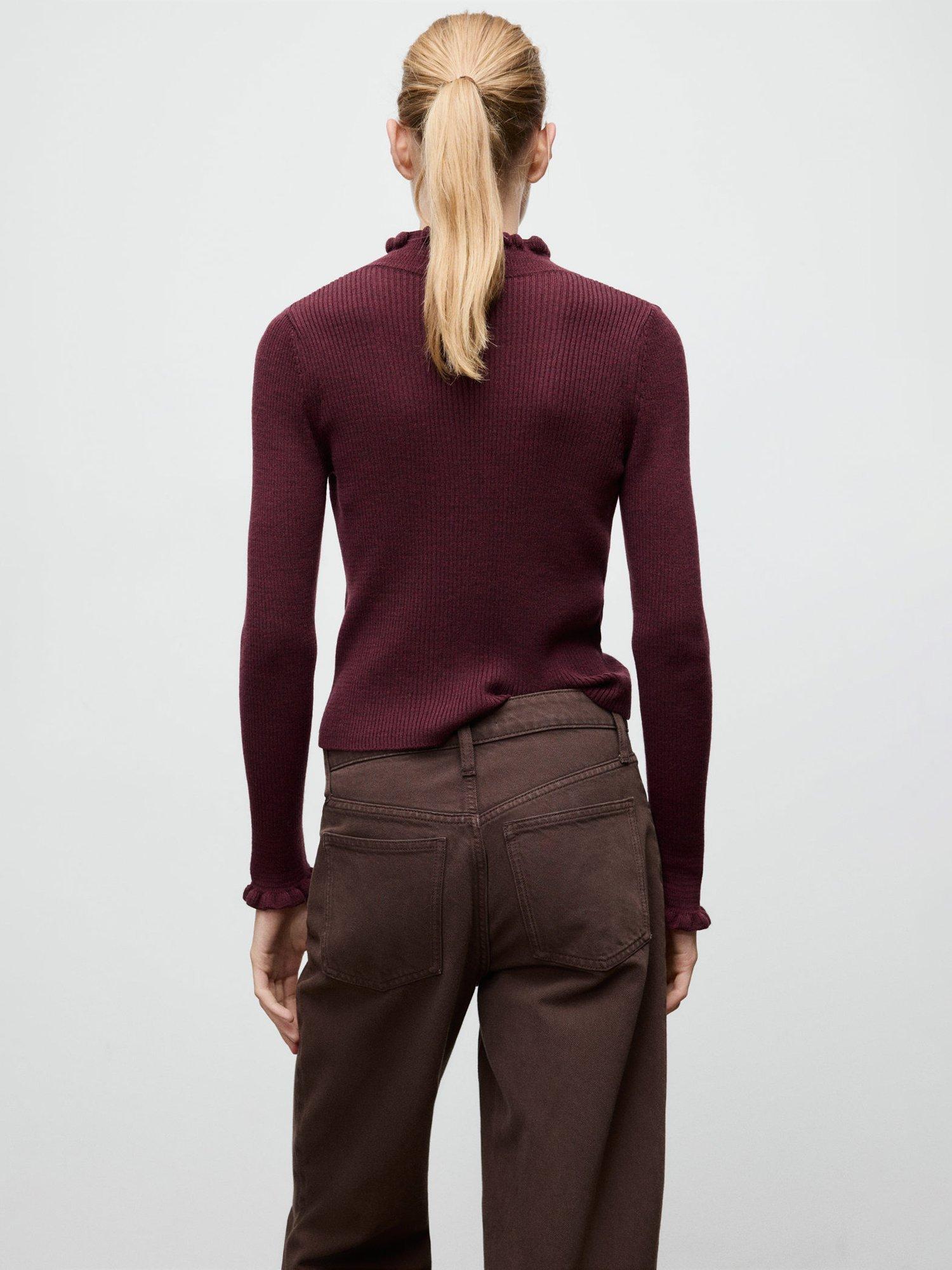 Product image 4 of 7, which shows Mango Waves Rib Knit Jumper with Wool, Dark Red, XL