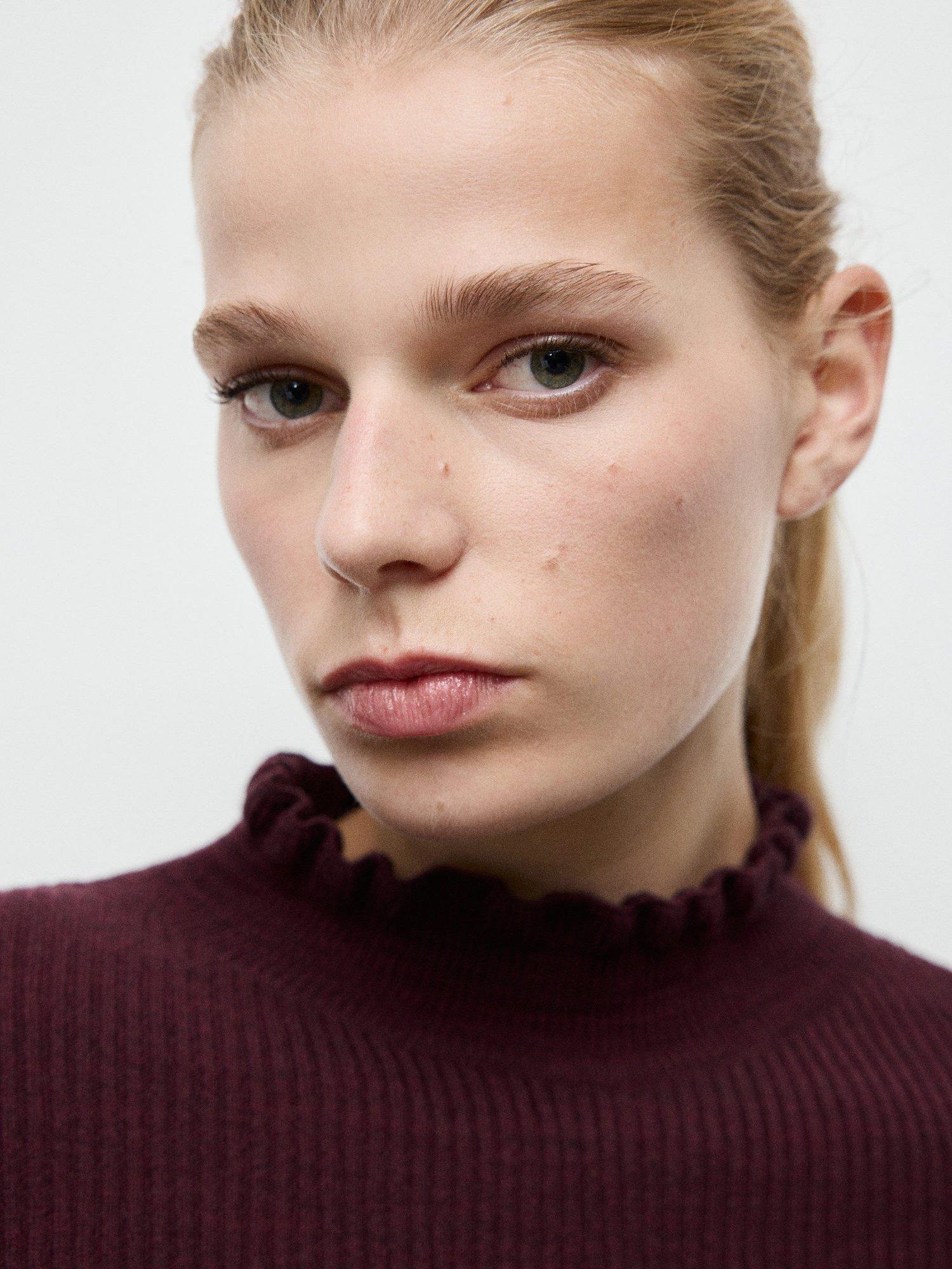 Product image 6 of 7, which shows Mango Waves Rib Knit Jumper with Wool, Dark Red, XL