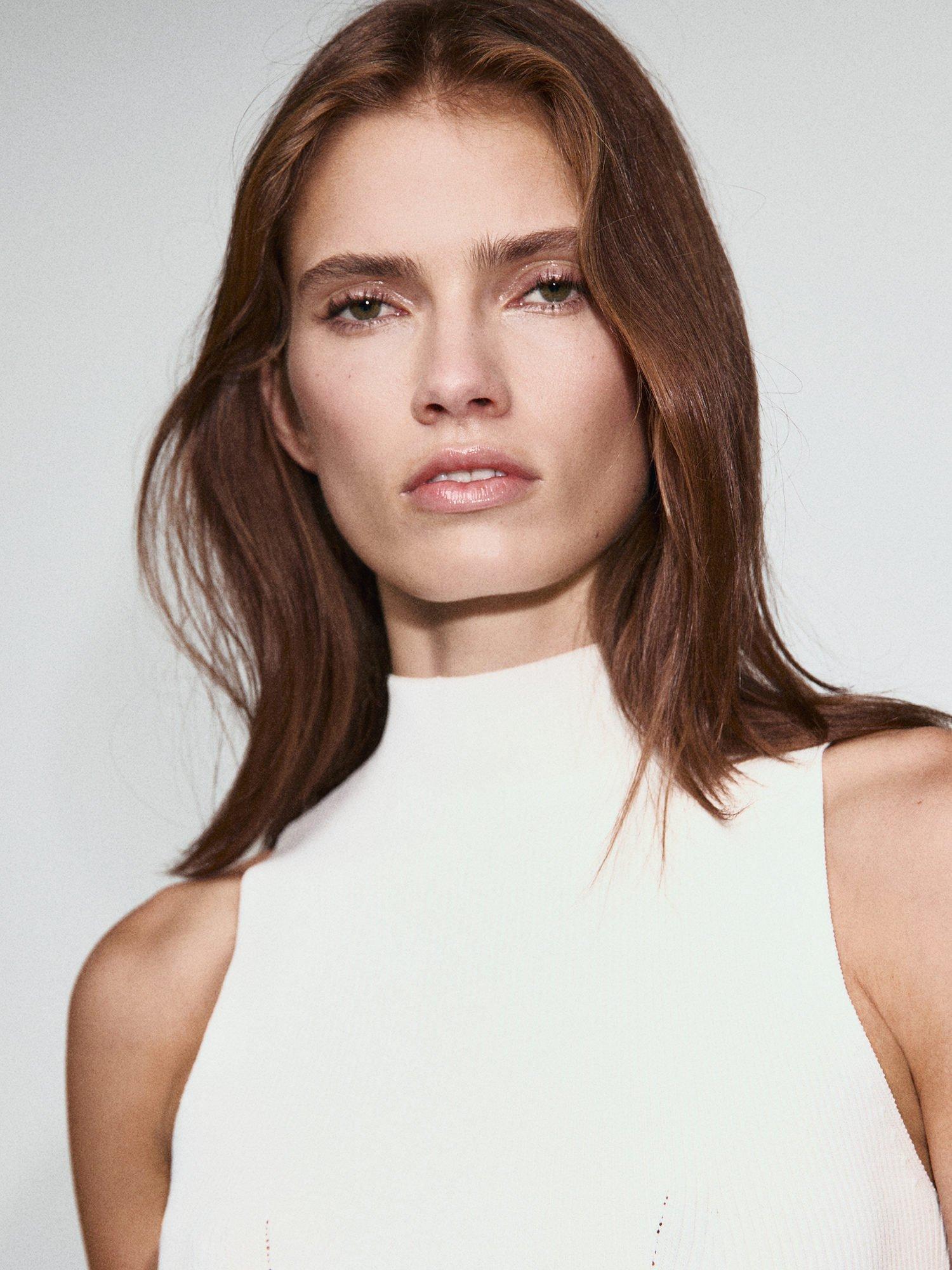 Product image 6 of 8, which shows Mango Peplum Hem Top, Natural White, XS