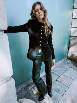 Mango Emmy Faux Leather Flared Trousers, Green - view 2, Green