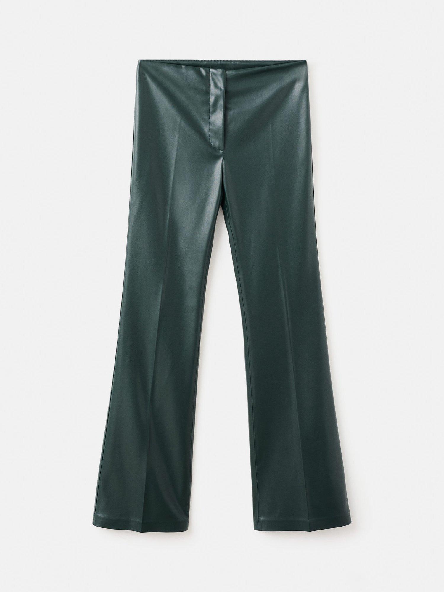 Product image 3 of 7, which shows Mango Emmy Faux Leather Flared Trousers, Green, 10