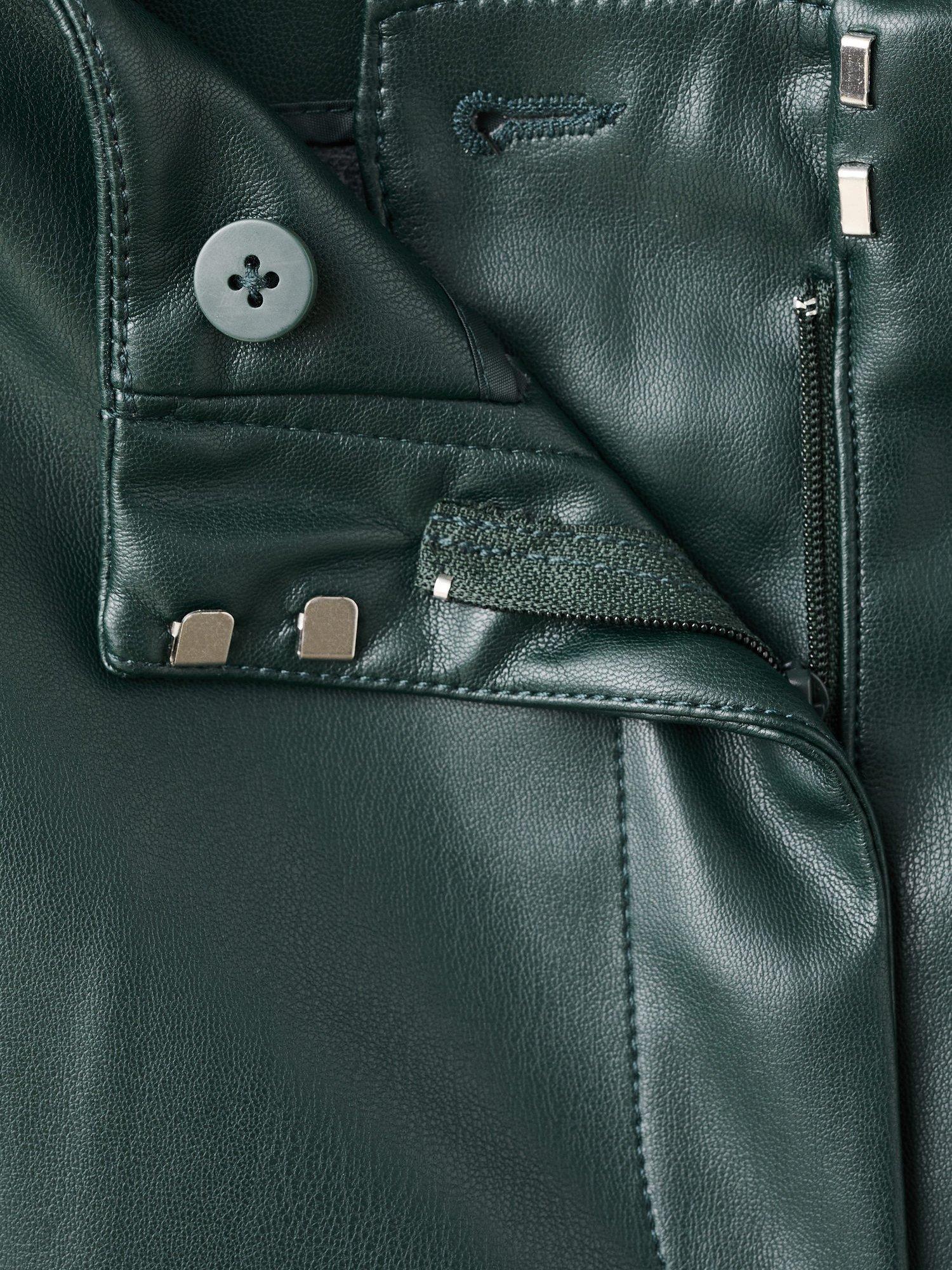 Product image 7 of 7, which shows Mango Emmy Faux Leather Flared Trousers, Green, 10