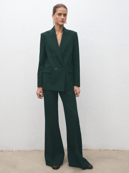 Mango Irese Tailored Flared Trousers, Green - view 2, Green