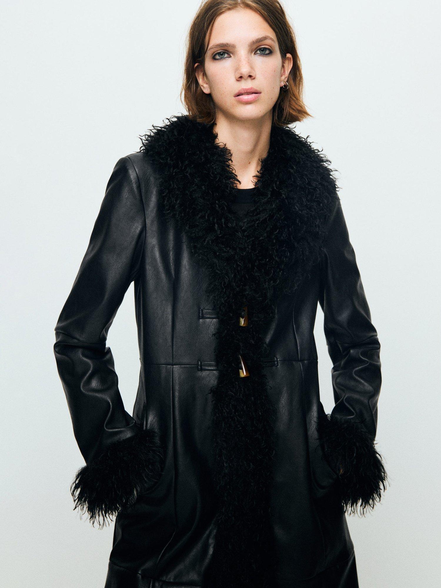 Product image 1 of 7, which shows Mango Charlotte Faux Leather Coat, Black, L
