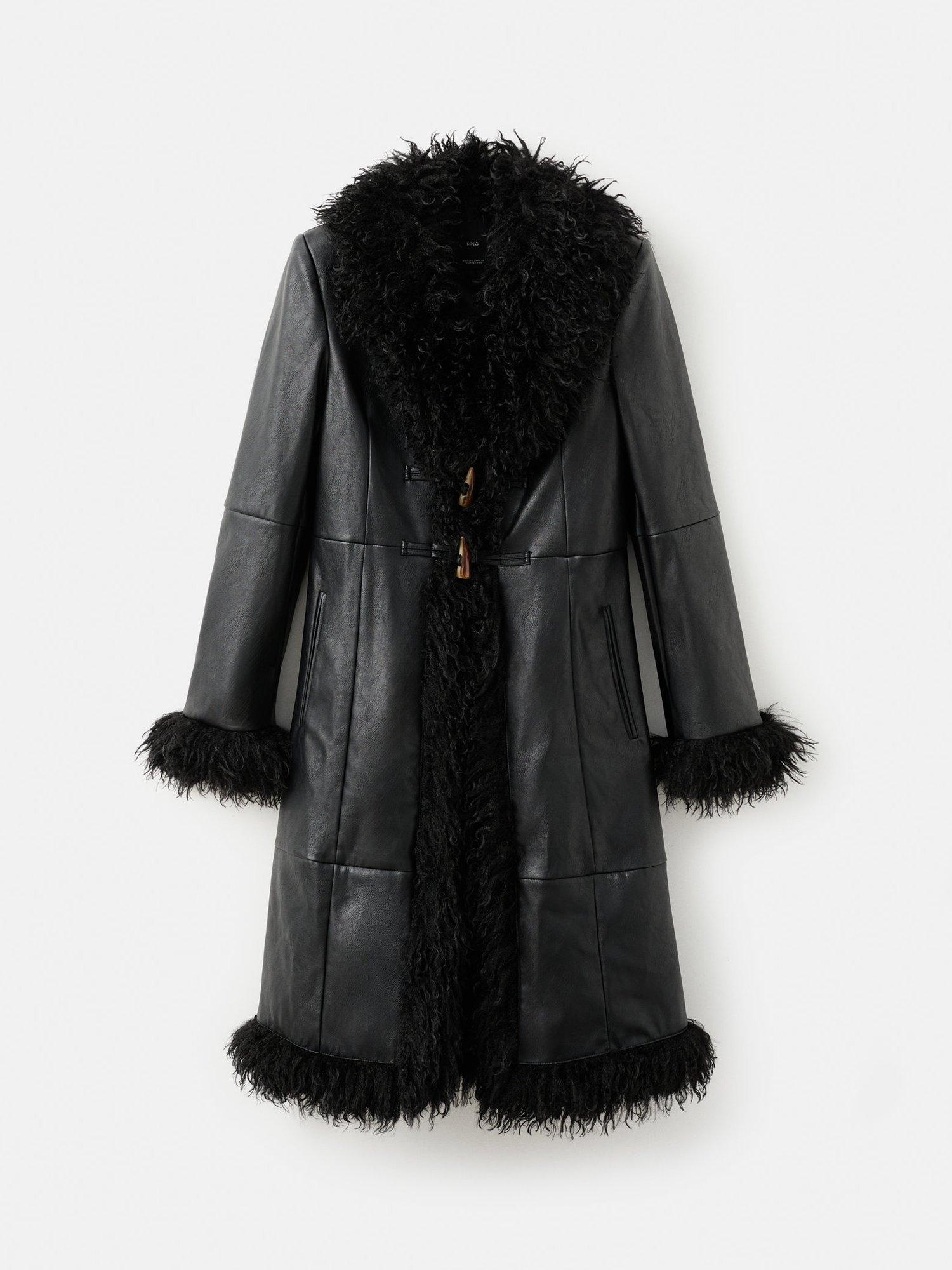 Product image 3 of 7, which shows Mango Charlotte Faux Leather Coat, Black, L