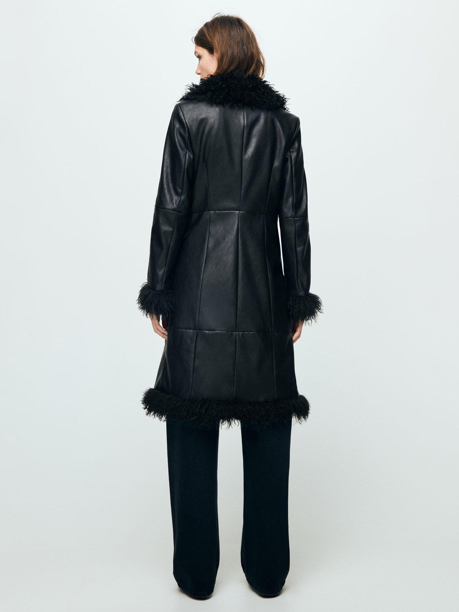 Product image 4 of 7, which shows Mango Charlotte Faux Leather Coat, Black, L